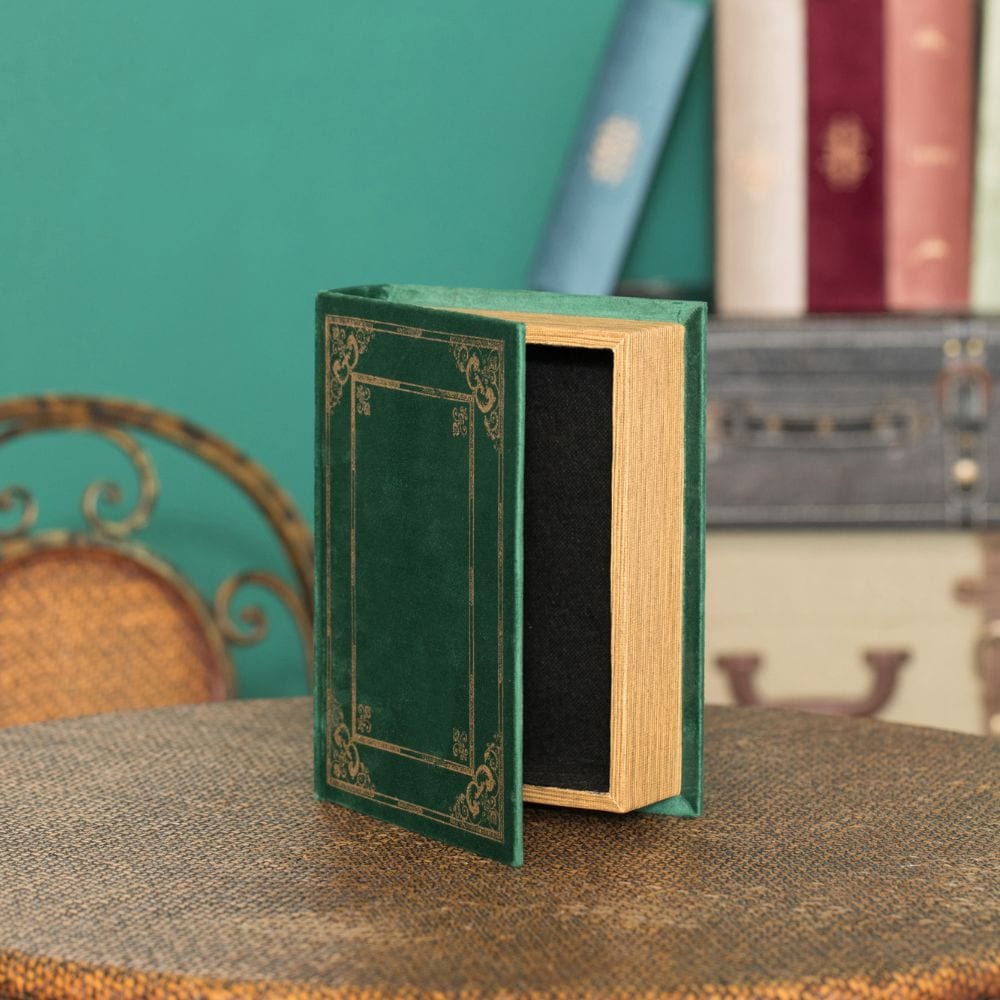 Vintage Green Velvet Book-Inspired Trinket Storage Box
