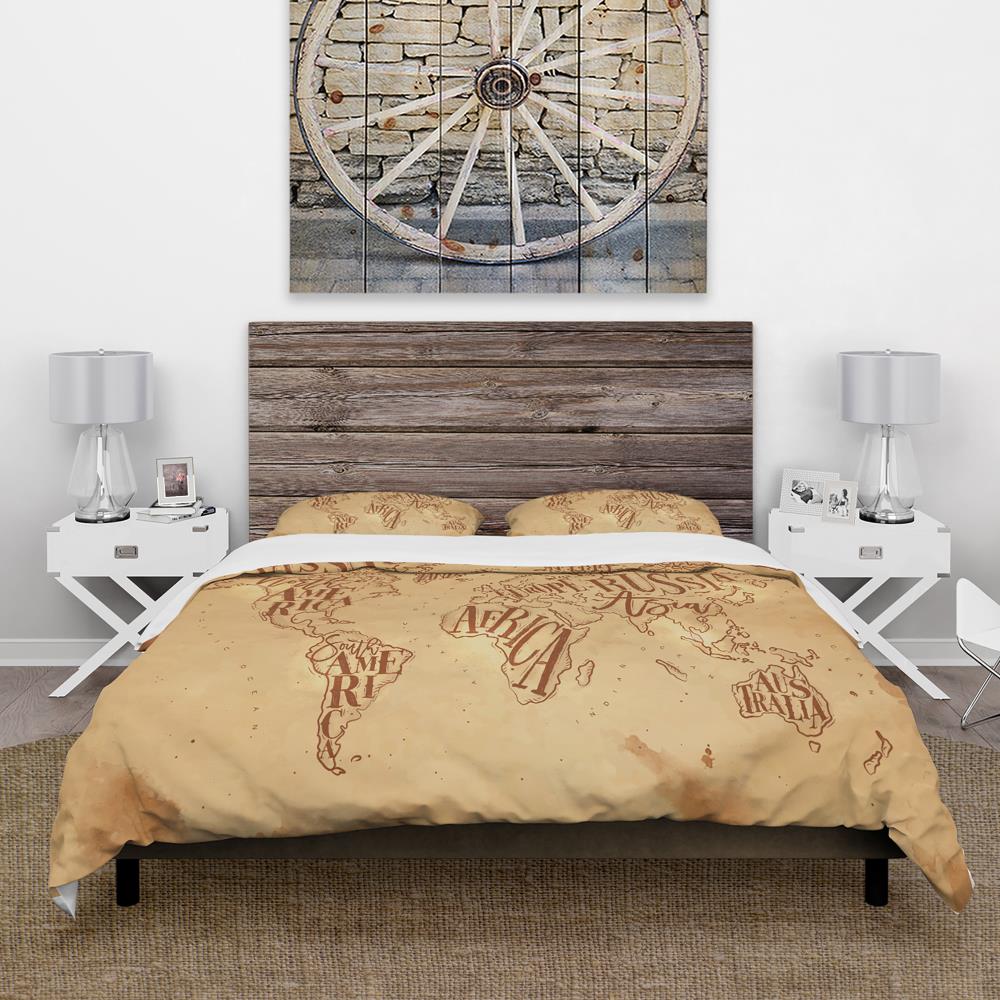 Vintage World Map Beige Microfiber Twin Duvet Cover Set