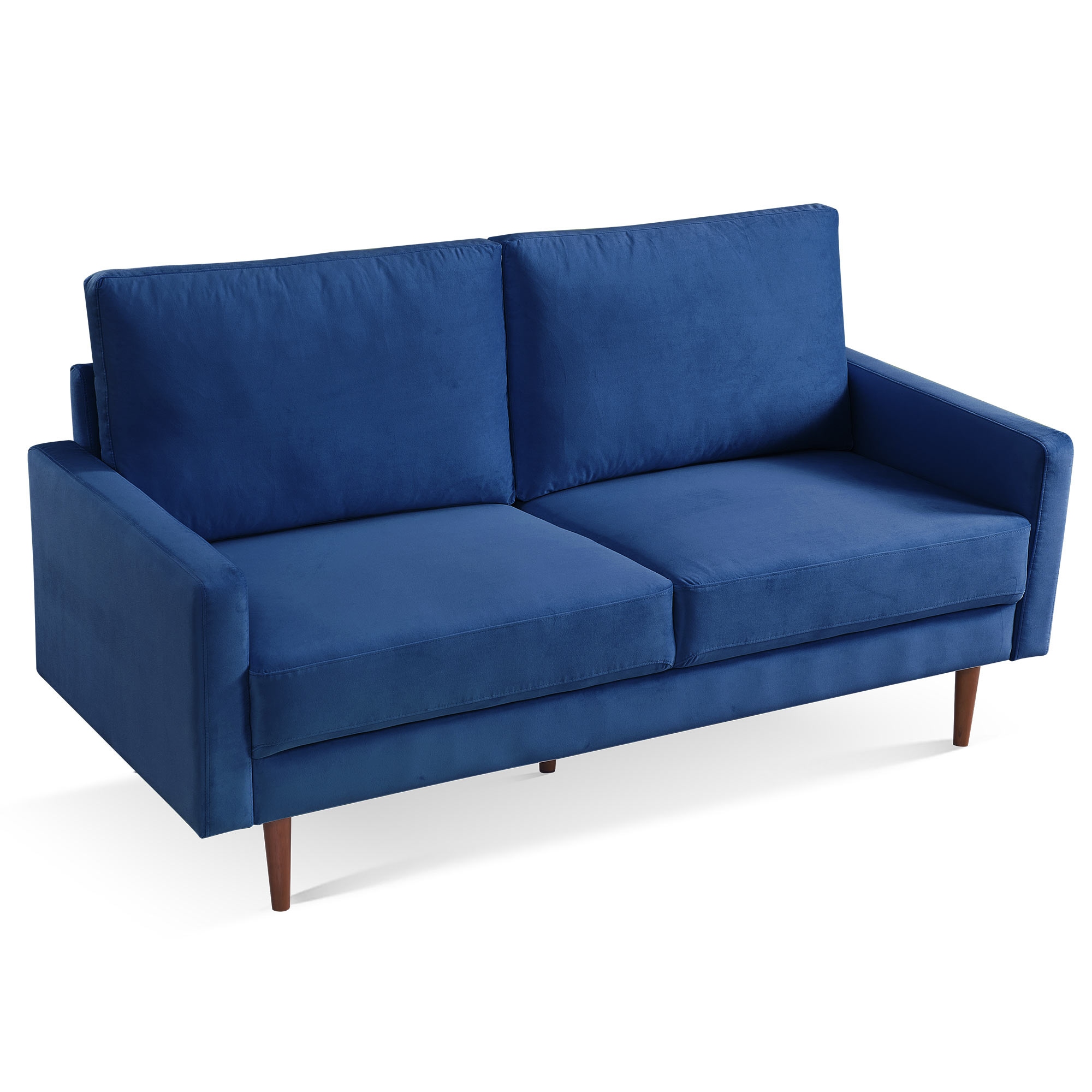 69 Inch Blue Velvet Sofa with Removable Cushions and Wood Legs
