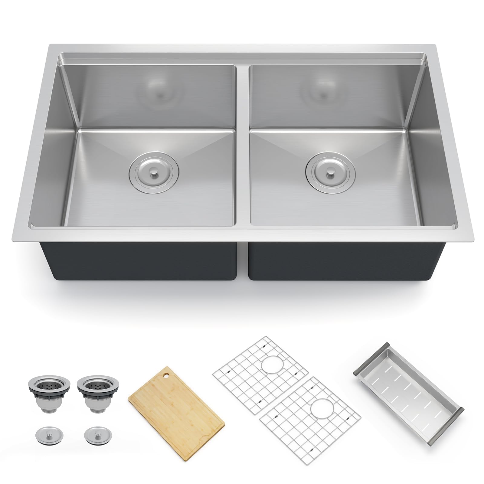 Garvee Undermount Kitchen Sink 36x19x10 inch Double Bowl No Ledge