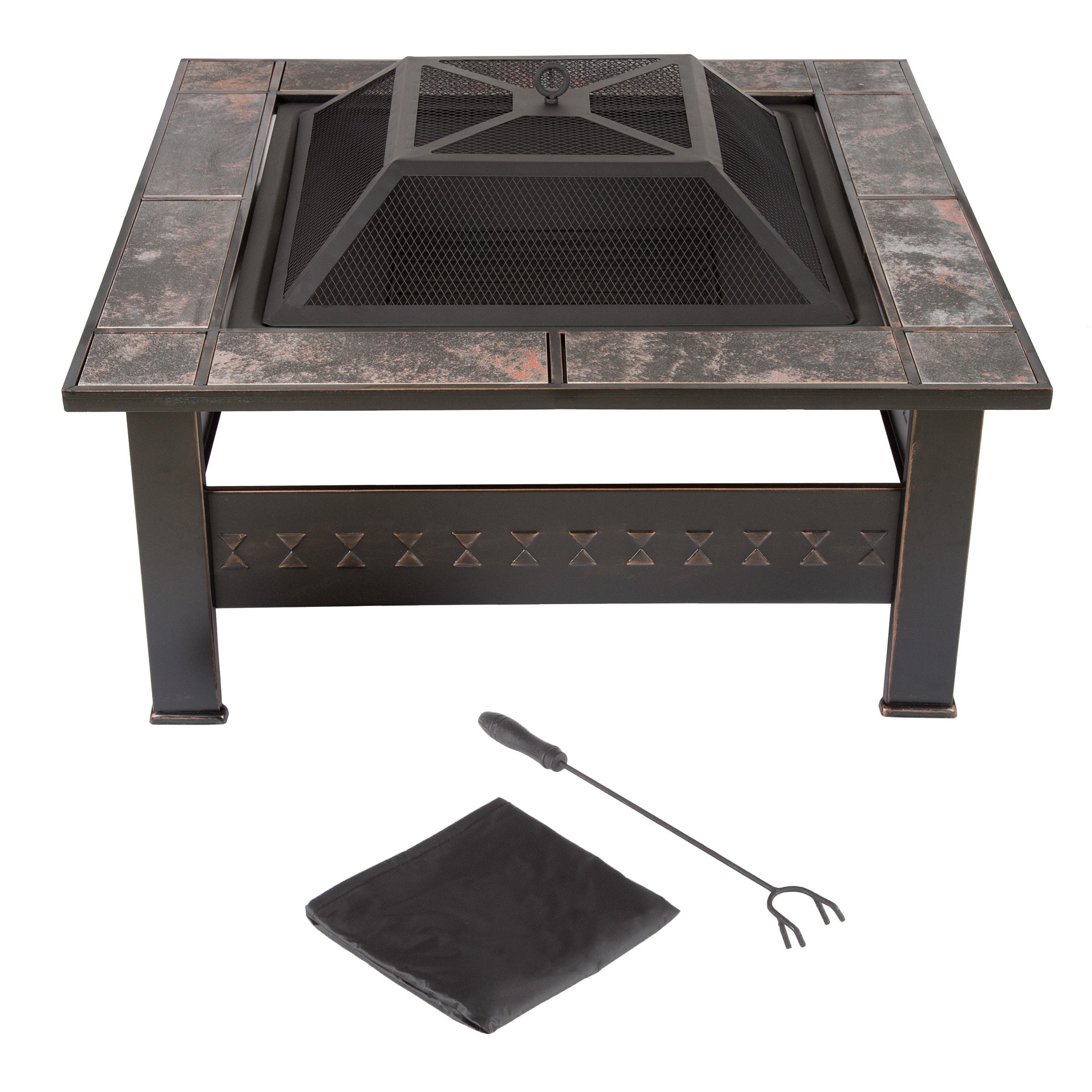 Nature Spring 6-Piece Fire Pit Table 32-in W Steel Square
