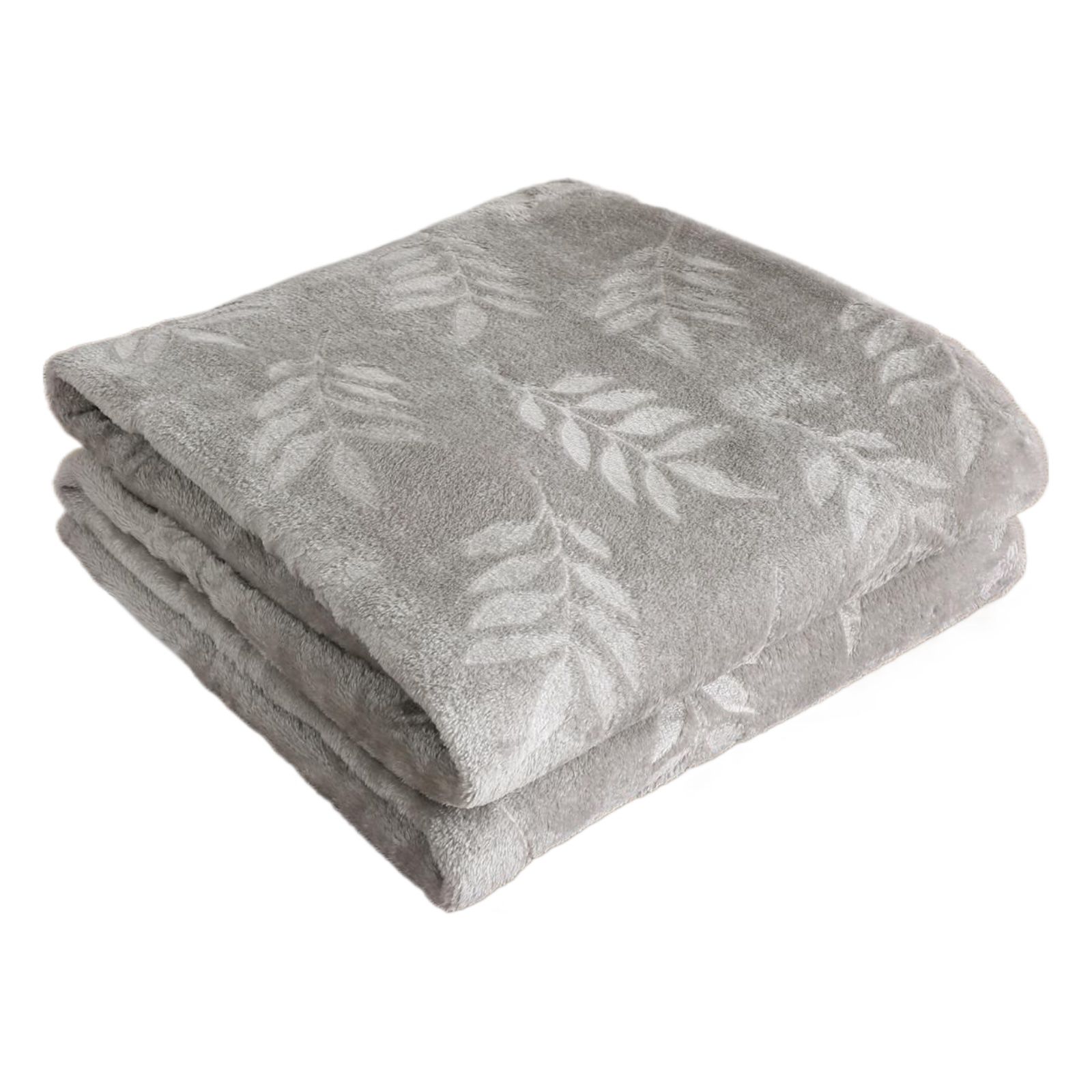 KATE AURORA Ultra Soft and Plush Hypoallergenic Pascal Leaf Accent Fleece Throw Blanket 50 in x 60 in Gray