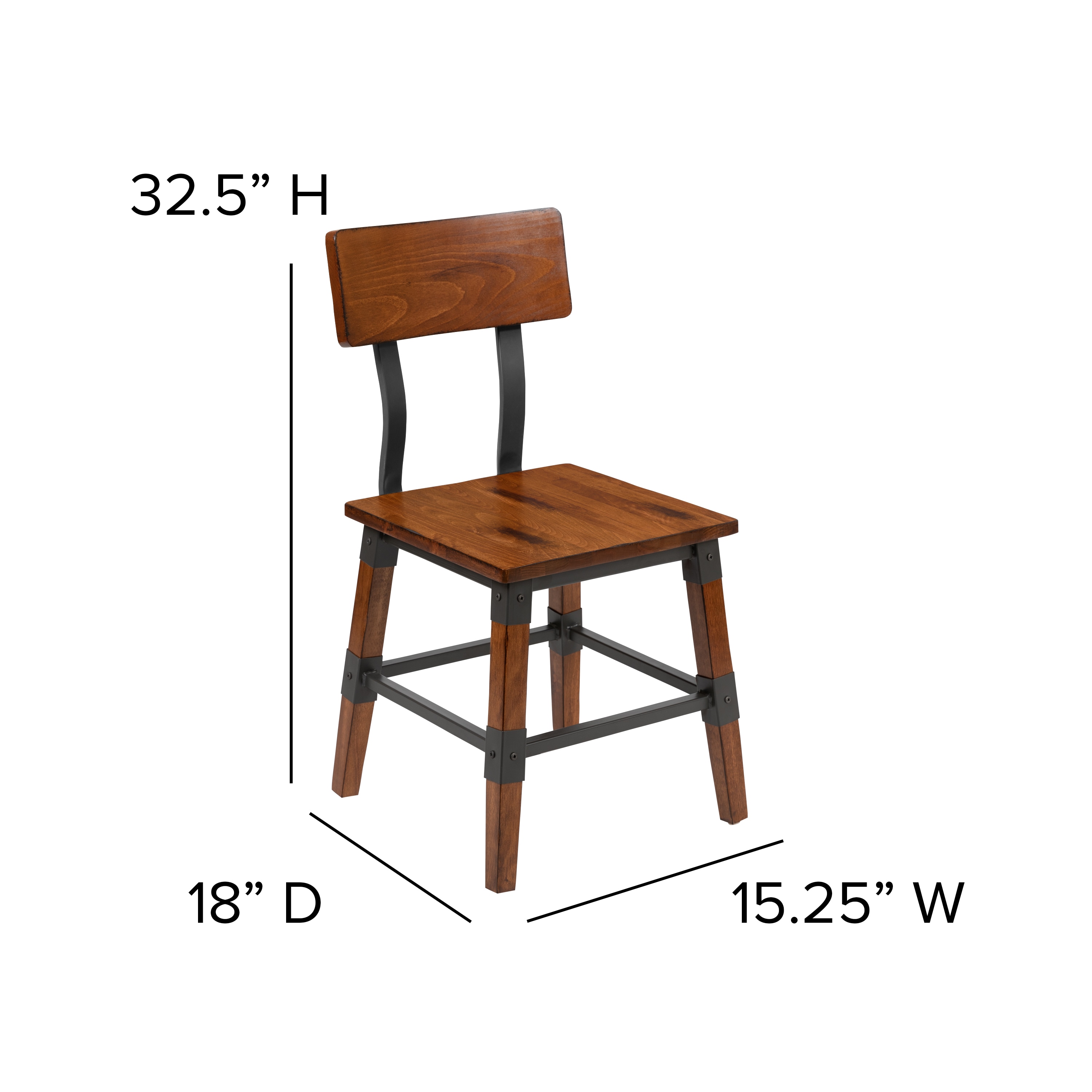 Rustic Antique Walnut Solid Beechwood Side Chair - Set of 2