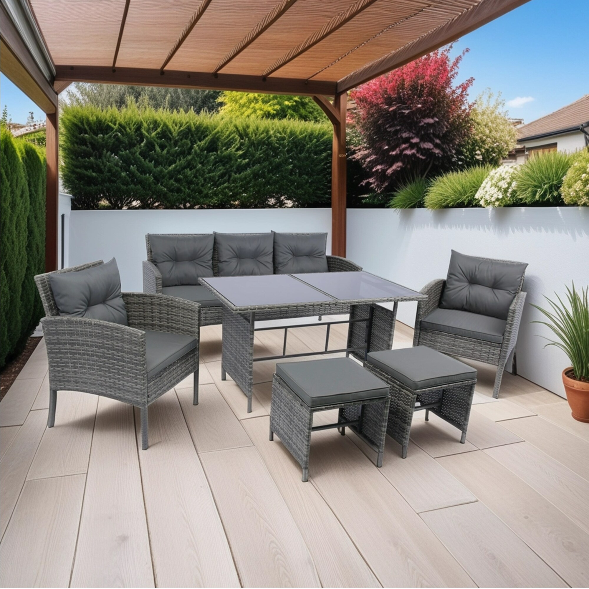 Nestfair 6-Piece Wicker Patio Conversation Set with Gray Cushions in ...