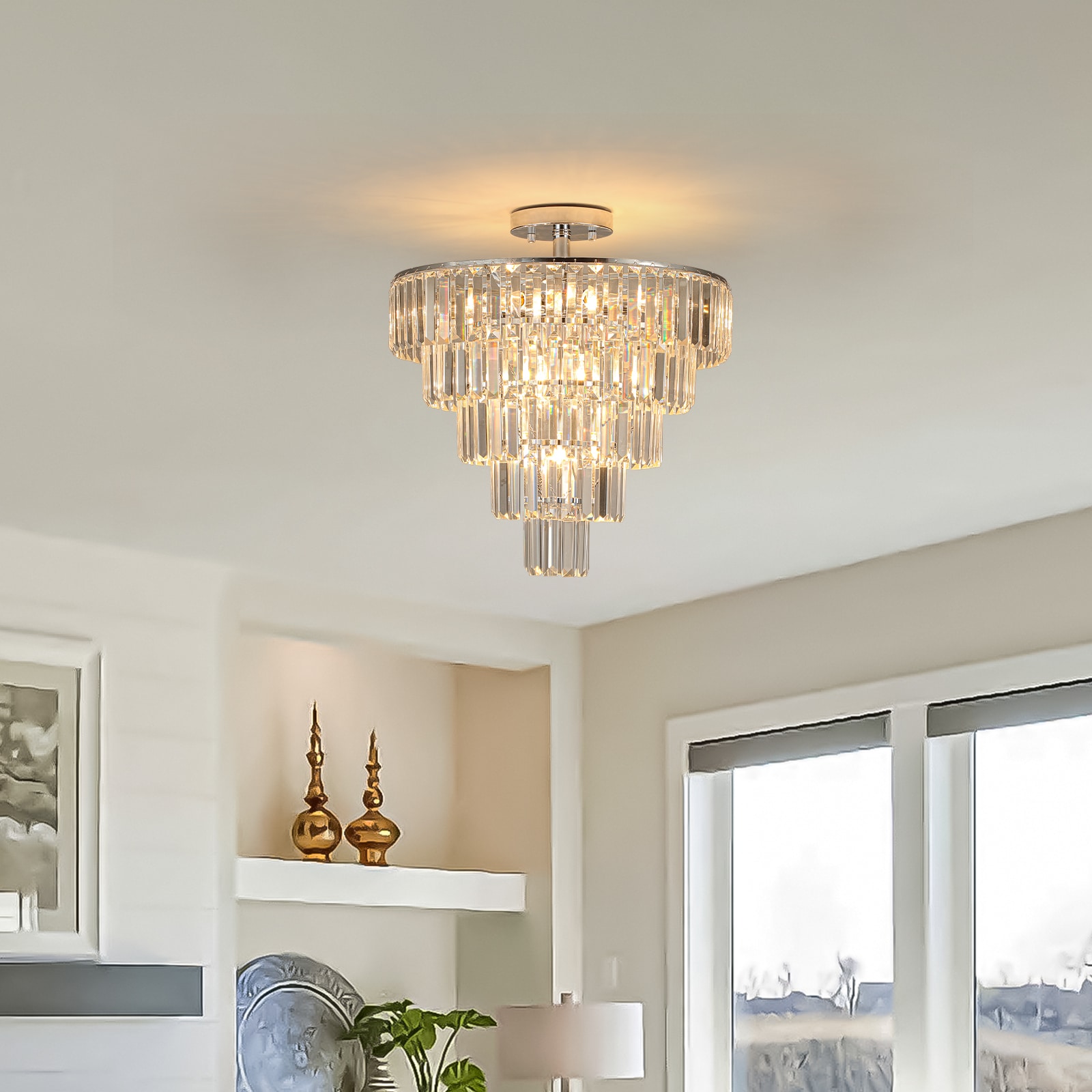 Forclover Crystal Chandelier 1 -Light Chrome Crystal Metal Chandelier