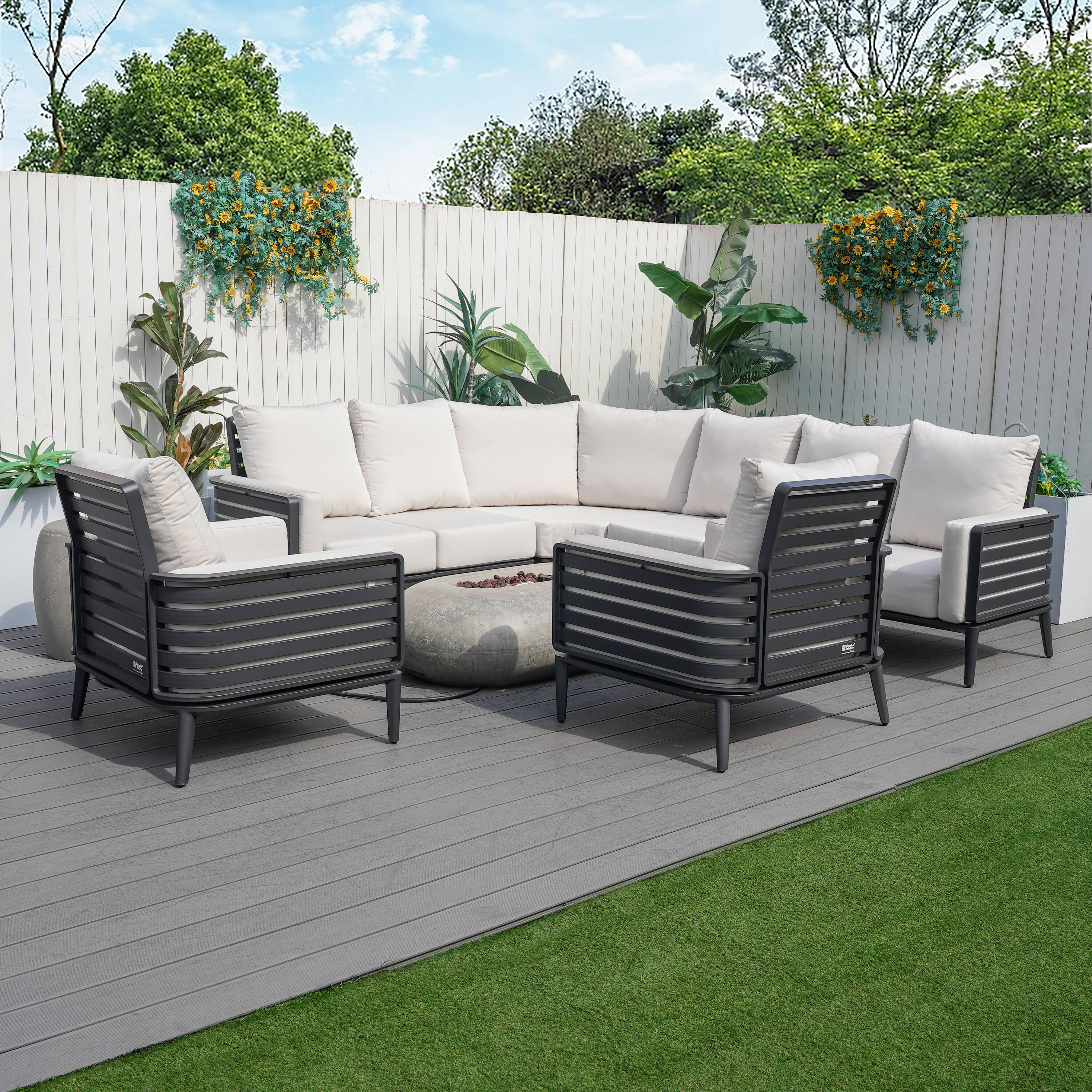 Direct Wicker DWG-2351&24912G 8 -Piece 4 Patio Sofa Conversation Set with White Cushions