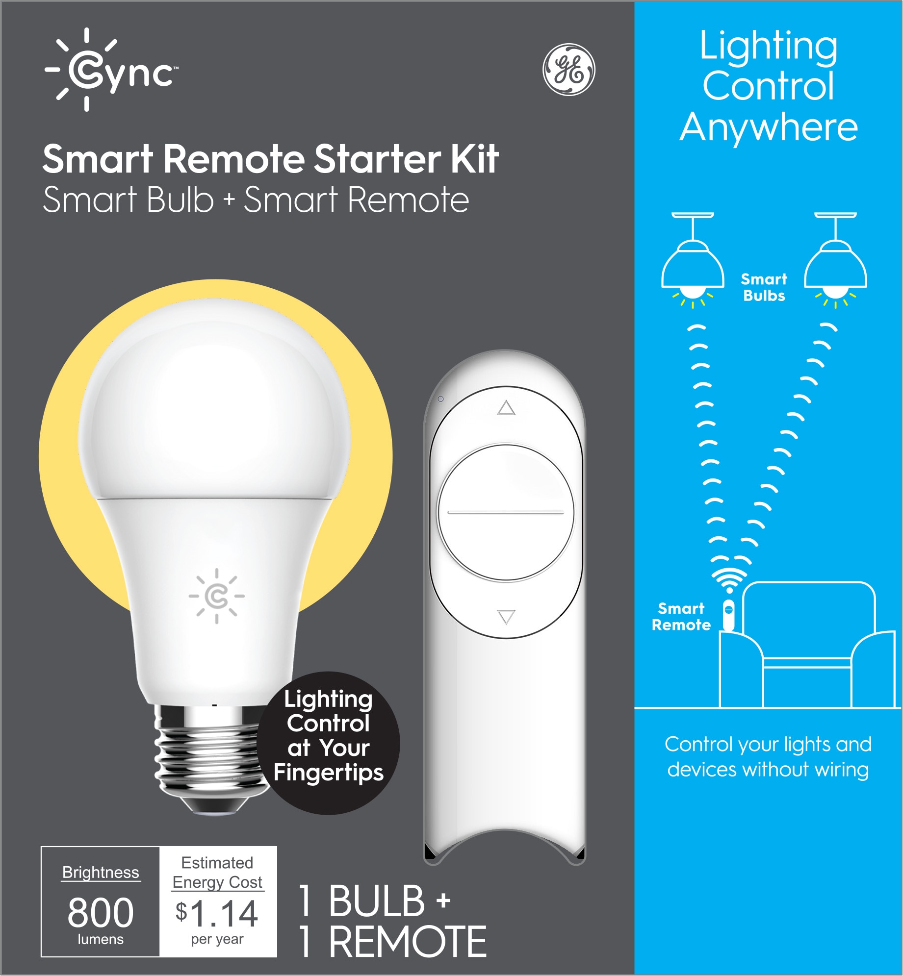 detekterbare forvisning Defekt GE Cync Starter Kit Remote with 60-Watt EQ A19 Soft White Medium Base  (E-26) Dimmable Smart LED Light Bulb (2-Pack) in the General Purpose Light  Bulbs department at Lowes.com