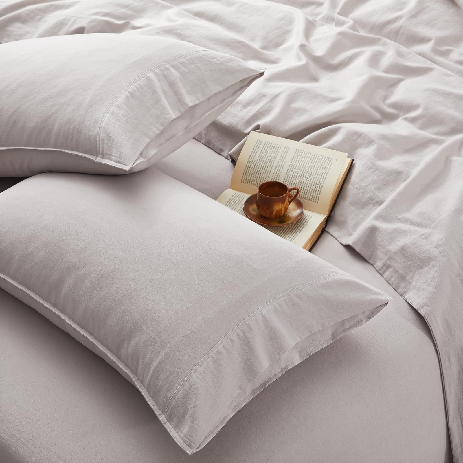 Anqtovp  4 Piece Queen Linen Sheet Set 100 Percent French Natural Linen Breathable Soft Sheets with 1 Flat Sheet 1 Fitted Sheet 2 Pillowcases 16 Inch Deep Pocket