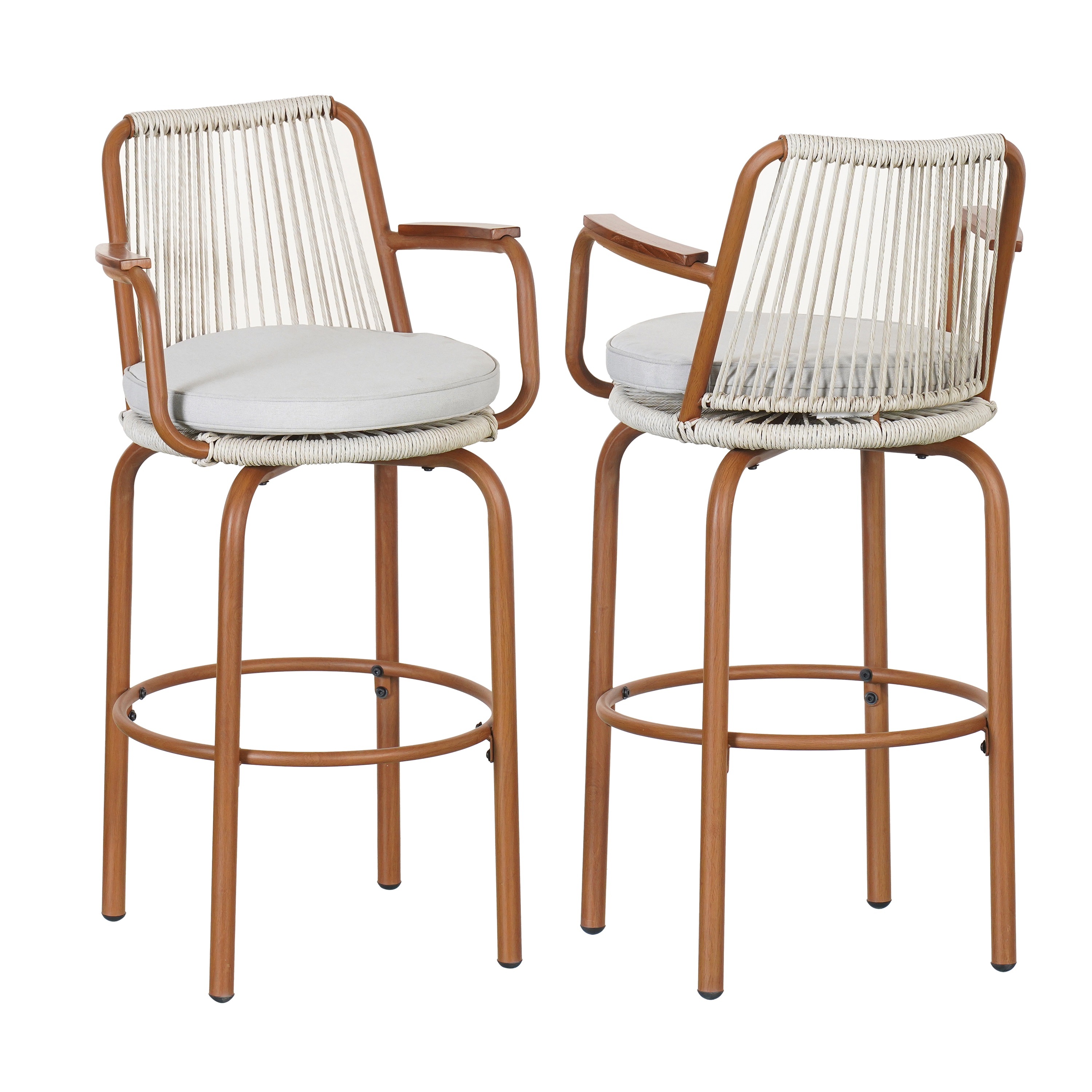 Christopher Knight Home 324673 Jordan Modern Woven Rattan Rope Bar Stools with Back and Arms  Set of 2