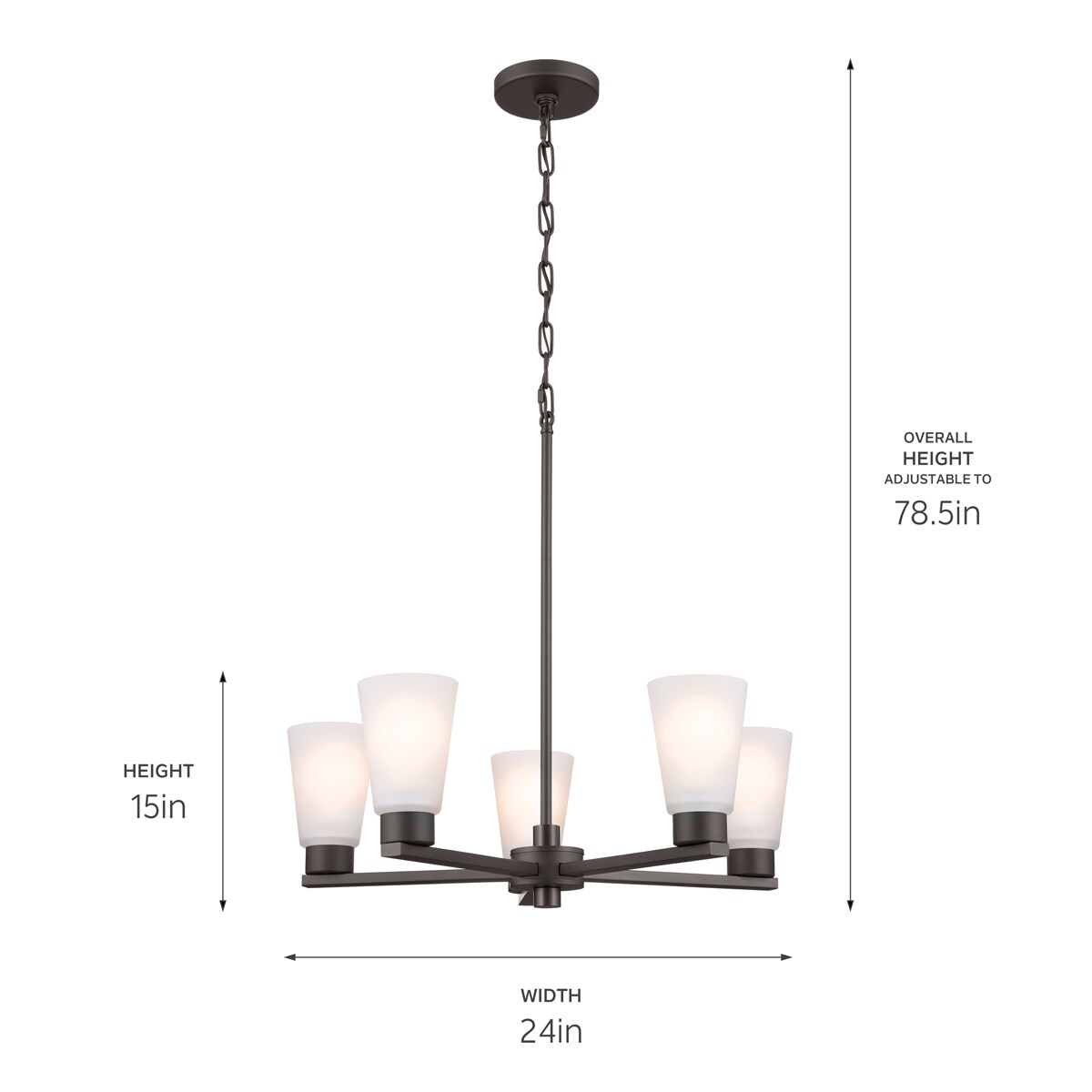 Stamos 24" Olde Bronze 5-Light Chandelier with Satin Etched Glass Shades