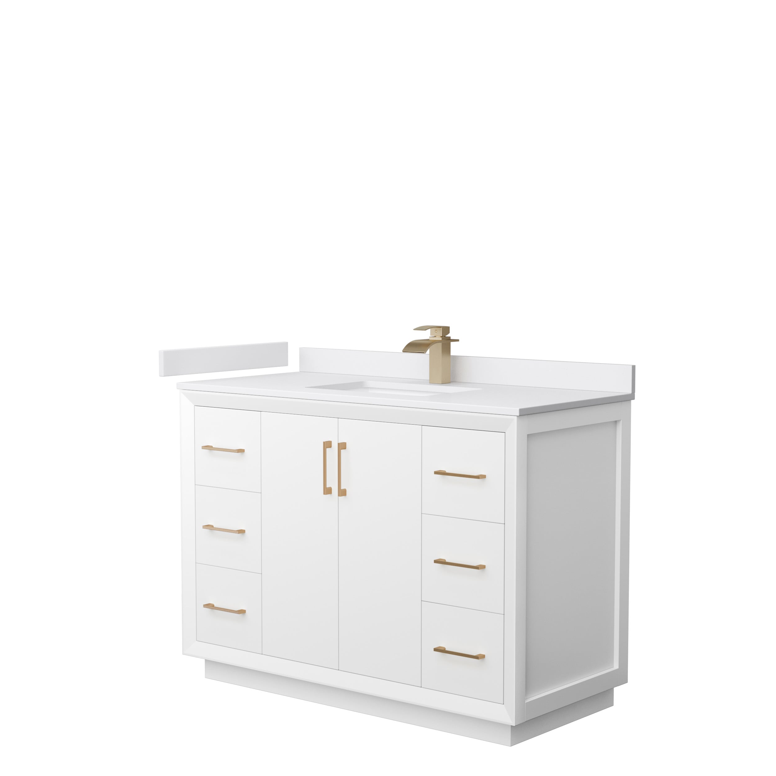 Wyndham Collection WCF414148SWZWCUNSMXX Strada 48-in White with Satin Bronze Trim Undermount Single sink Bathroom Vanity with White cultured marble Cultured marble Top