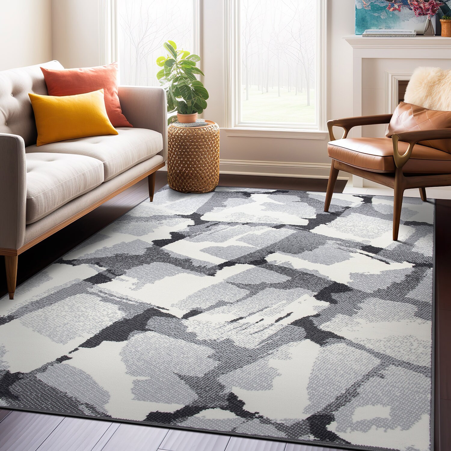 World Rug Gallery 3009GRAY5X7 5 x 7 (ft) Loomed Polypropylene Gray Rectangular Indoor Geometric Area rug
