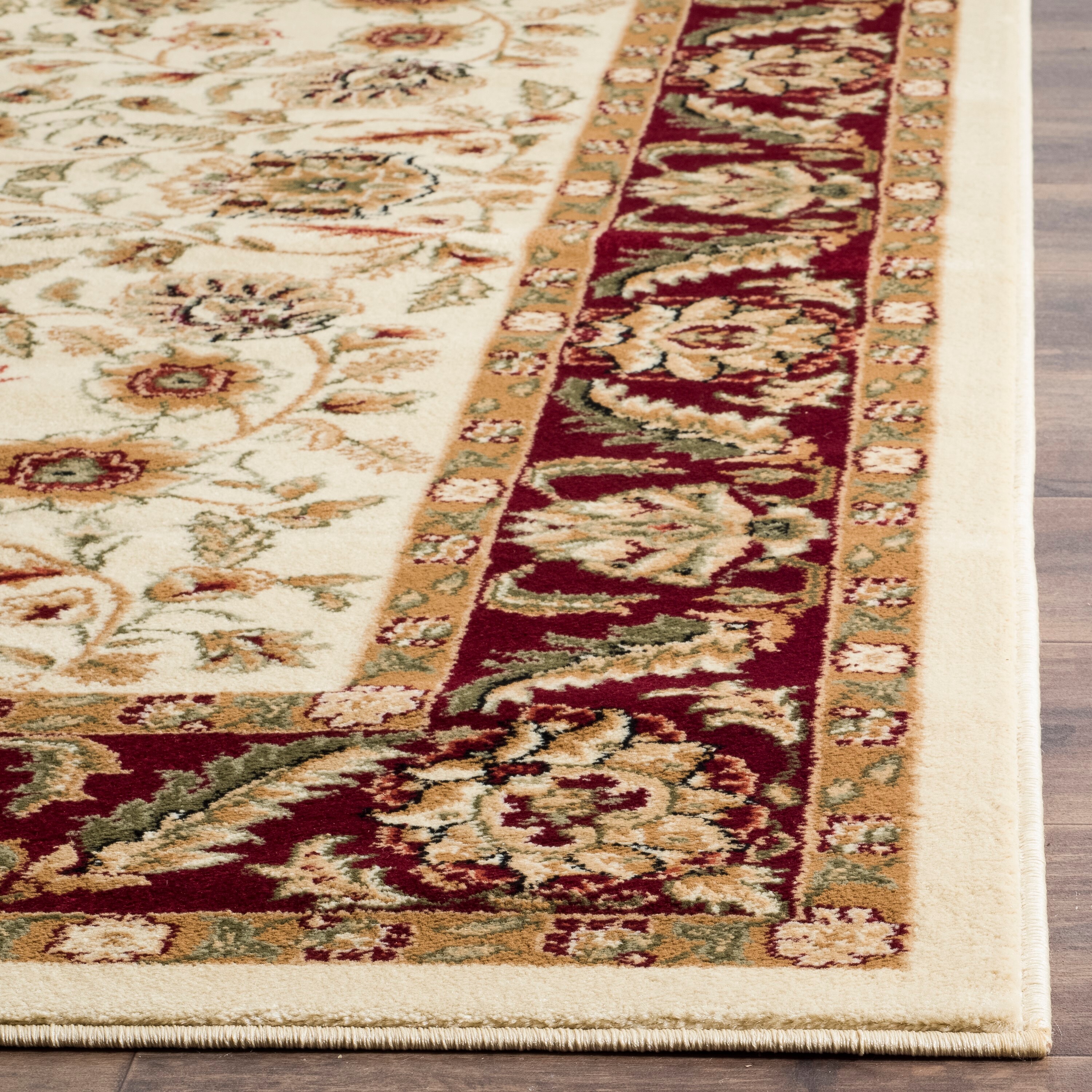 Ivory and Red Floral Synthetic Runner Rug, 2'3" x 6'