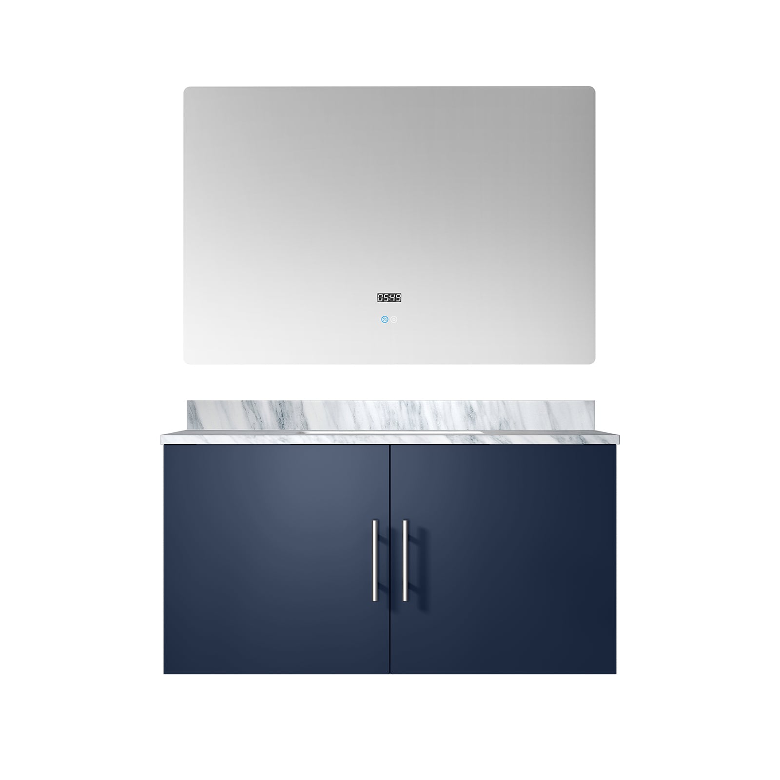 Lexora LVG36SE110 Geneva 36-in Navy Blue Undermount Single Sink Floating Bathroom Vanity with White Carrara Marble Top (Mirror Included)