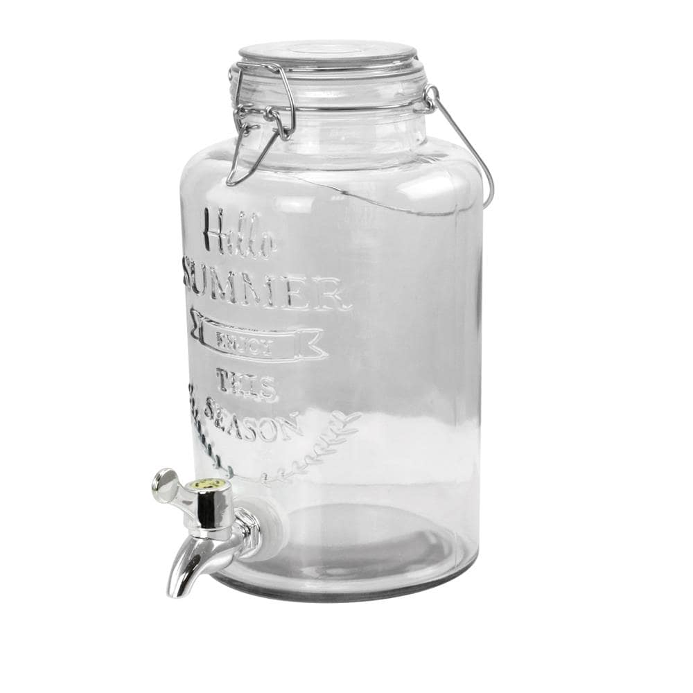 DEAYOU Glass Beverage Dispenser with Spigot, Cold Drink Ice Tea Dispenser  with Trigger Clamp Locking Lid, Glass Mason Jar Lemonade Liquid Pitcher  with