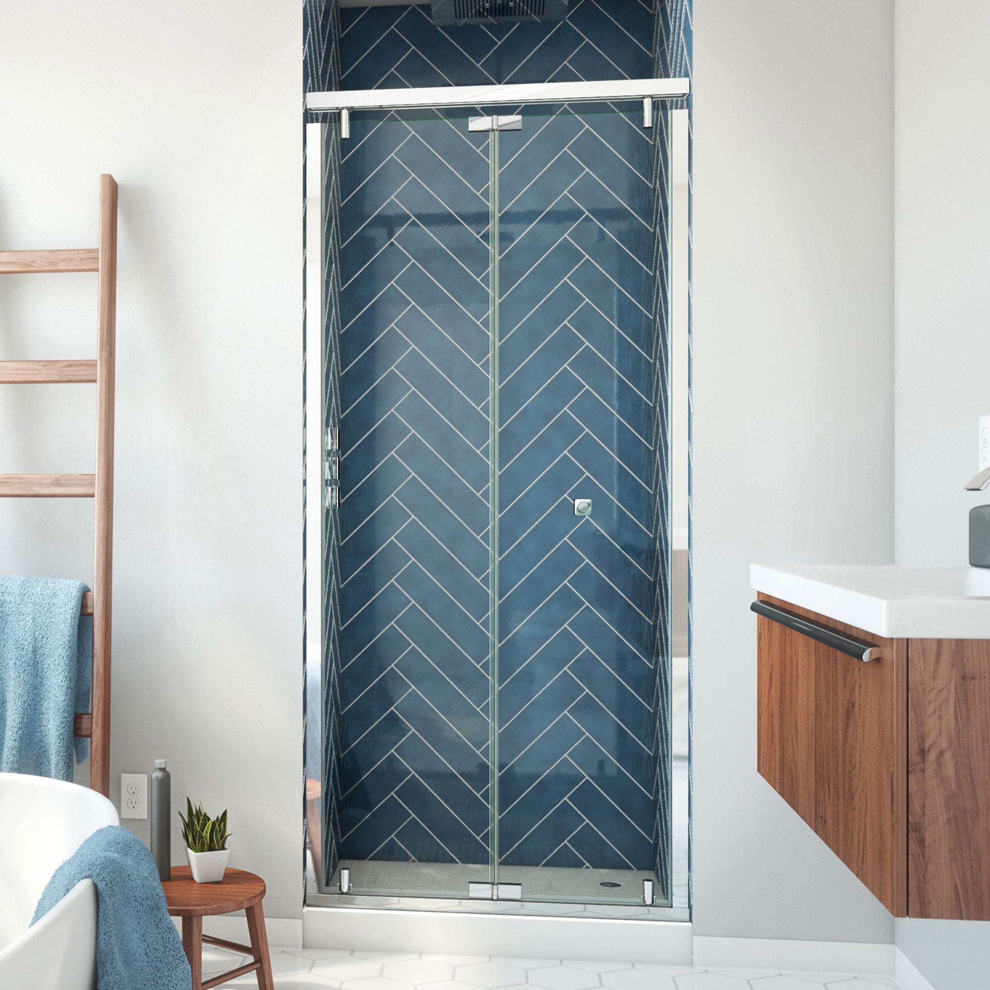 DreamLine SHDR-4536741-01 Butterfly-S Chrome 34-in to 35-1/2-in W x 73.875-in H Semi-frameless Bifold Shower door 1/4-in Thick Clear Glass