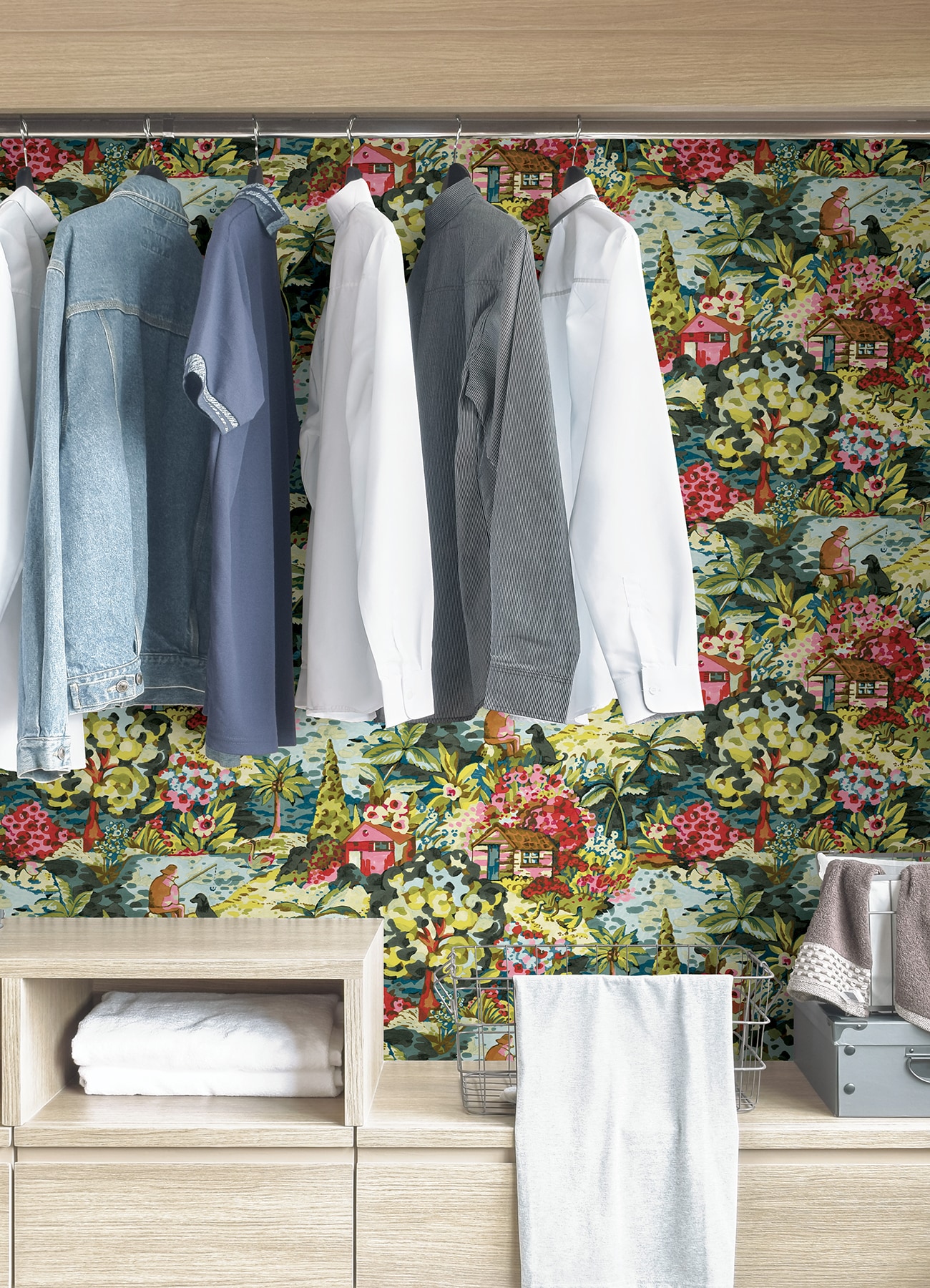 Multicolor Scenic Cabin-Core Peel & Stick Wallpaper Roll