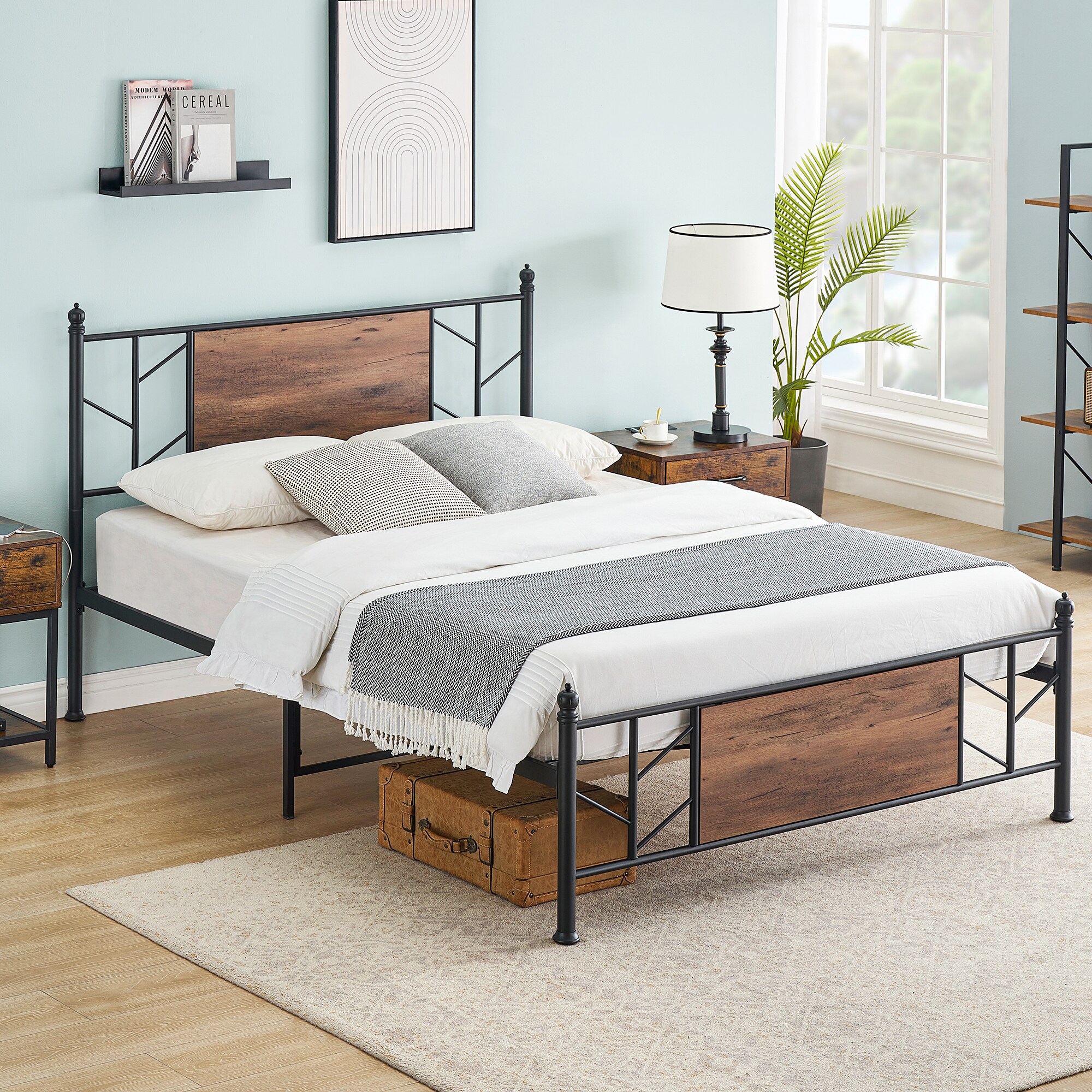 WhizMax Black Queen Wood and Metal Platform Bed in the Beds department ...