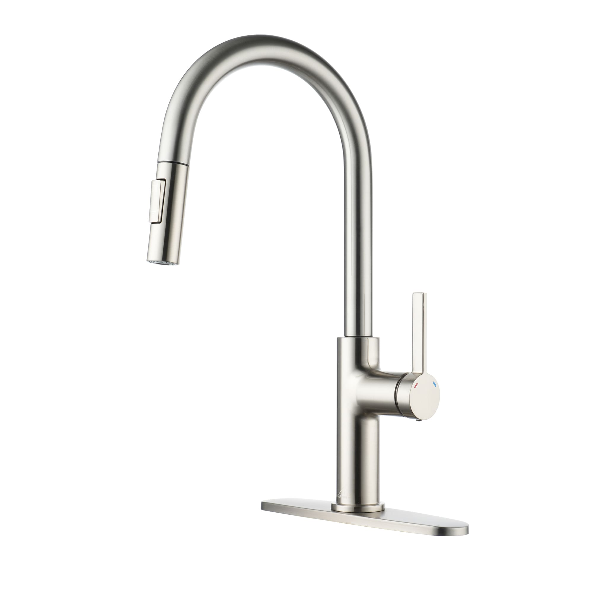 Brushed Nickel Single Handle Pull-down Kitchen Faucet with Sprayer (Deck Plate Included) Stainless Steel | - Mondawe MD-D47-BN