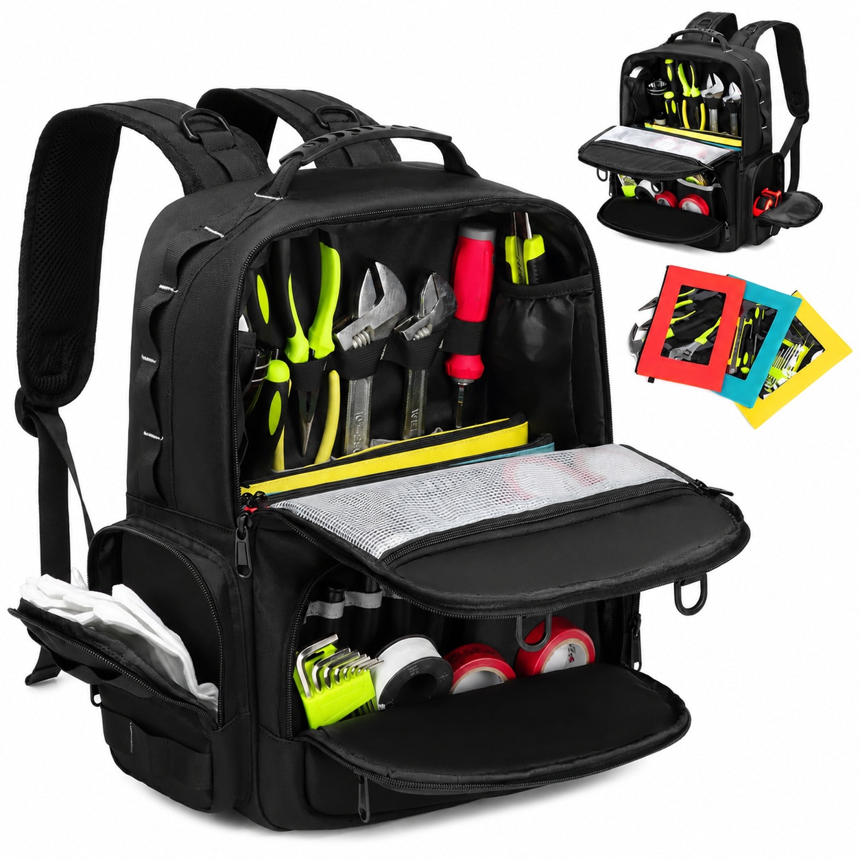 Avid Power Heavy Duty Tool Backpack With 3 Pouches Multi Compartment Storage For Electrician Construction Repair Workers