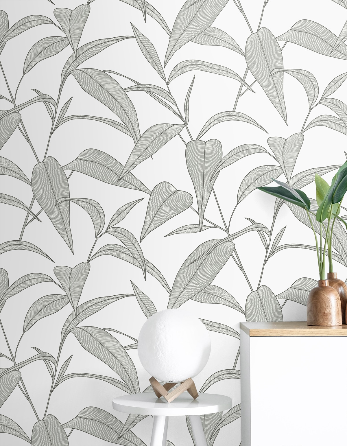 Greystone Pinstripe Leaf Trail Self-Adhesive Vinyl Wallpaper Roll