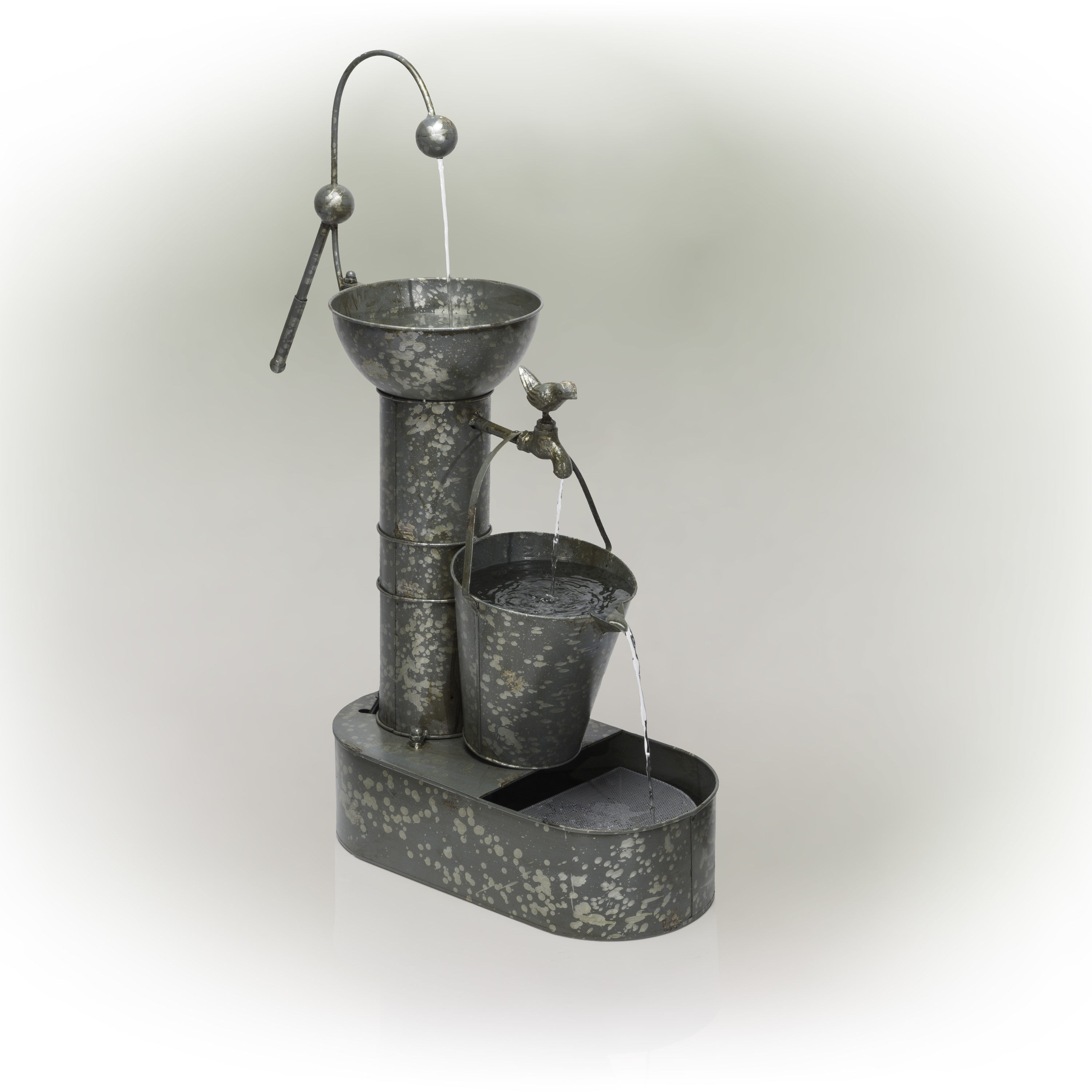 Alpine Corporation MAZ186 34-in H Metal Tiered Outdoor Fountain Pump Included