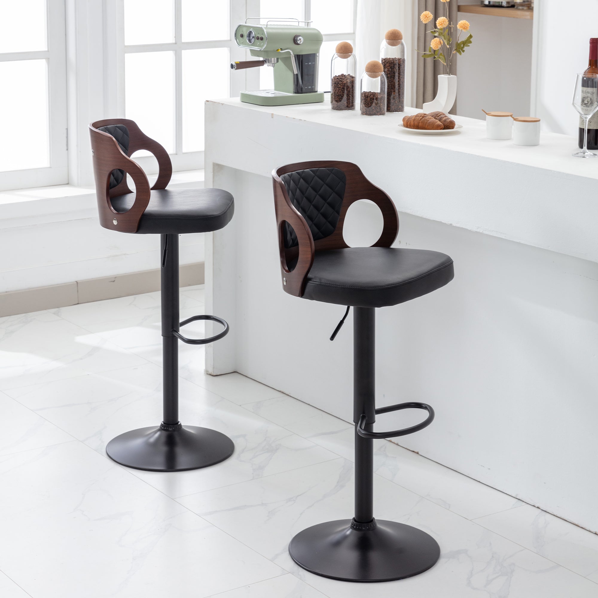Vecelo LOE-C16-BLK Swivel Upholstered Adjustable Height Counter Stool with Metal Frame Set of 2