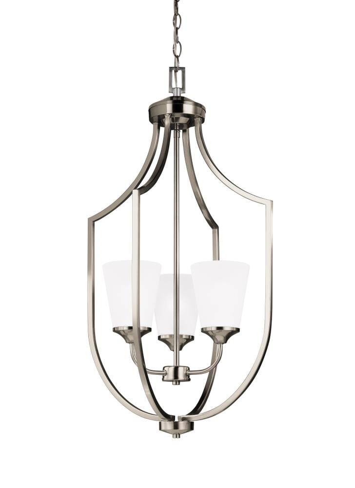 Generation Lighting 5224503-962 Hanford 3 -Light Brushed Nickel Transitional Etched glass Cone Medium Hanging Pendant light
