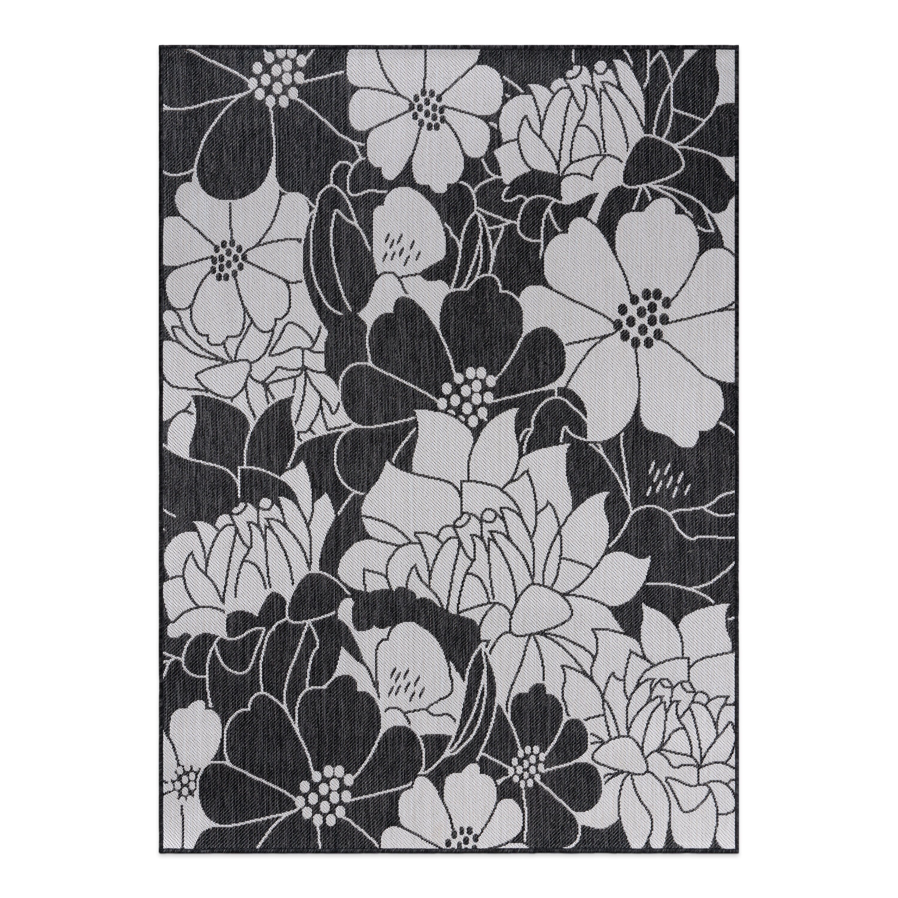World Rug Gallery 115BLACK5X7 Summer 5 x 7 (ft) Loomed Polypropylene Black Rectangular Indoor/Outdoor Floral/Botanical Tropical Area rug