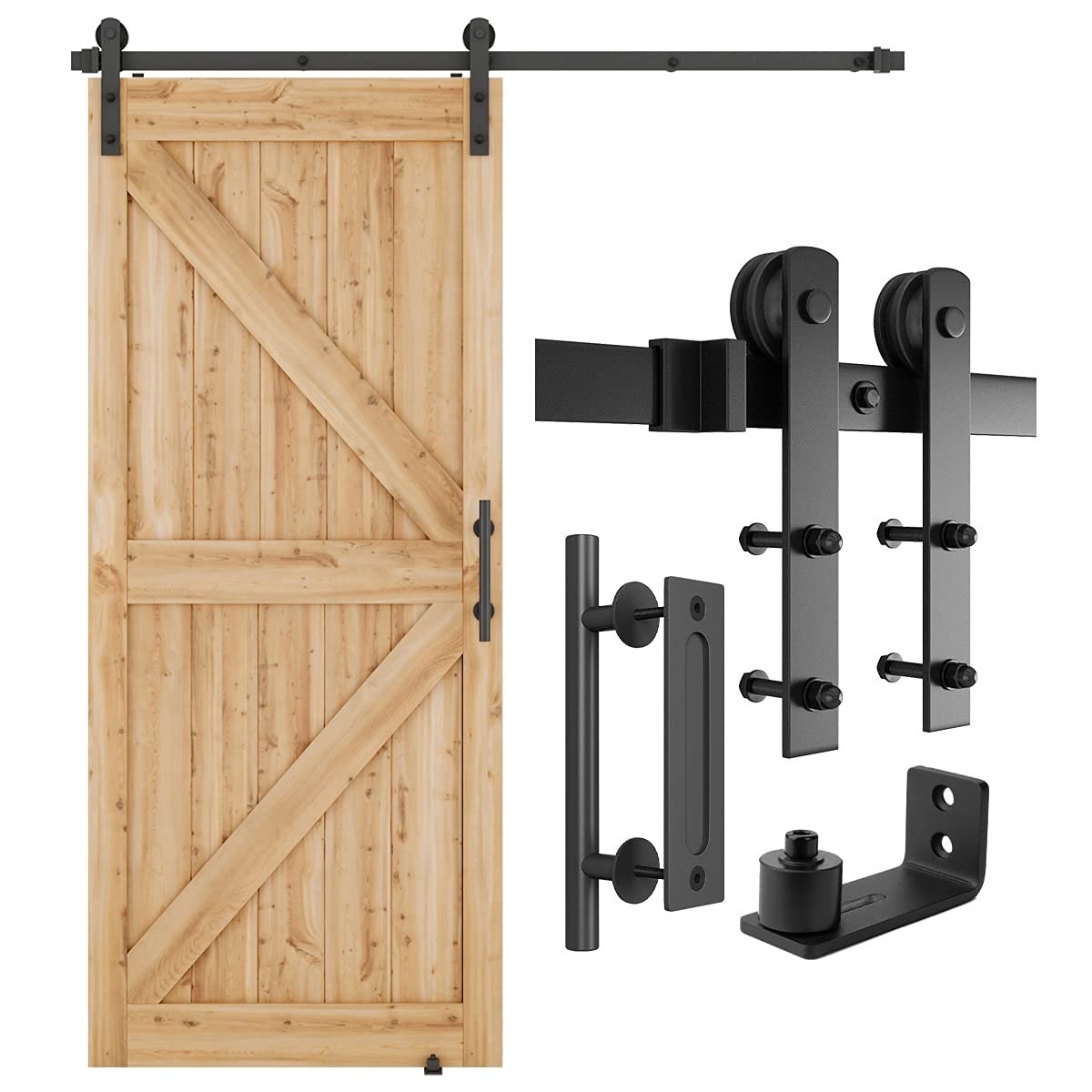 Phyfalip 6 FT Heavy Duty Aluminium Sliding Barn Door Hardware Kit 2 Piece Set Fits 36 Inch Wide Door Panel Includes Handle Floor Guide #LPF0502Q16