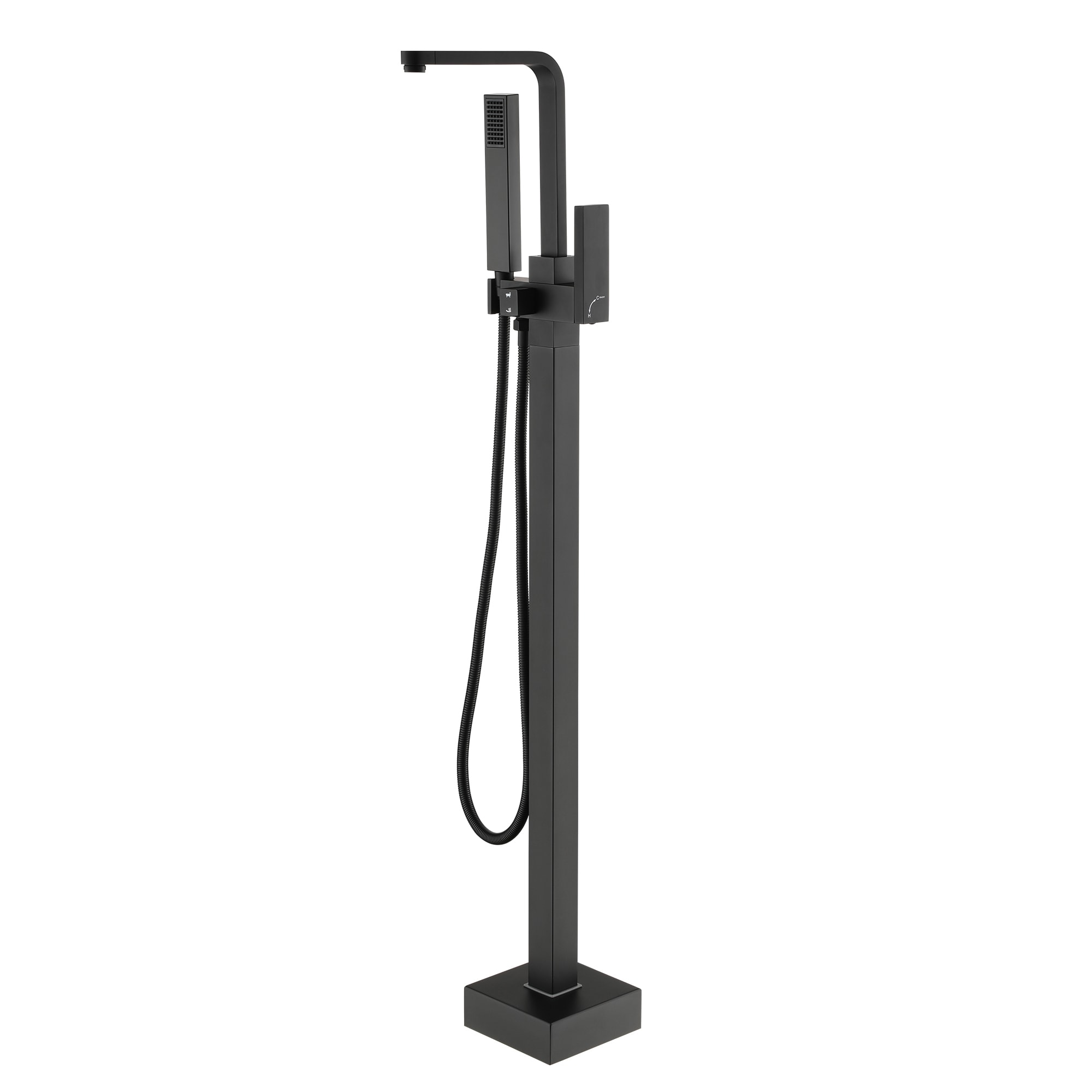 CASAINC TC15-MB Floor Mount Tub Filler with Handheld Shower Head Matte Black 1-handle Freestanding High-arc Bathtub Faucet with Hand Shower ( Valve Included )