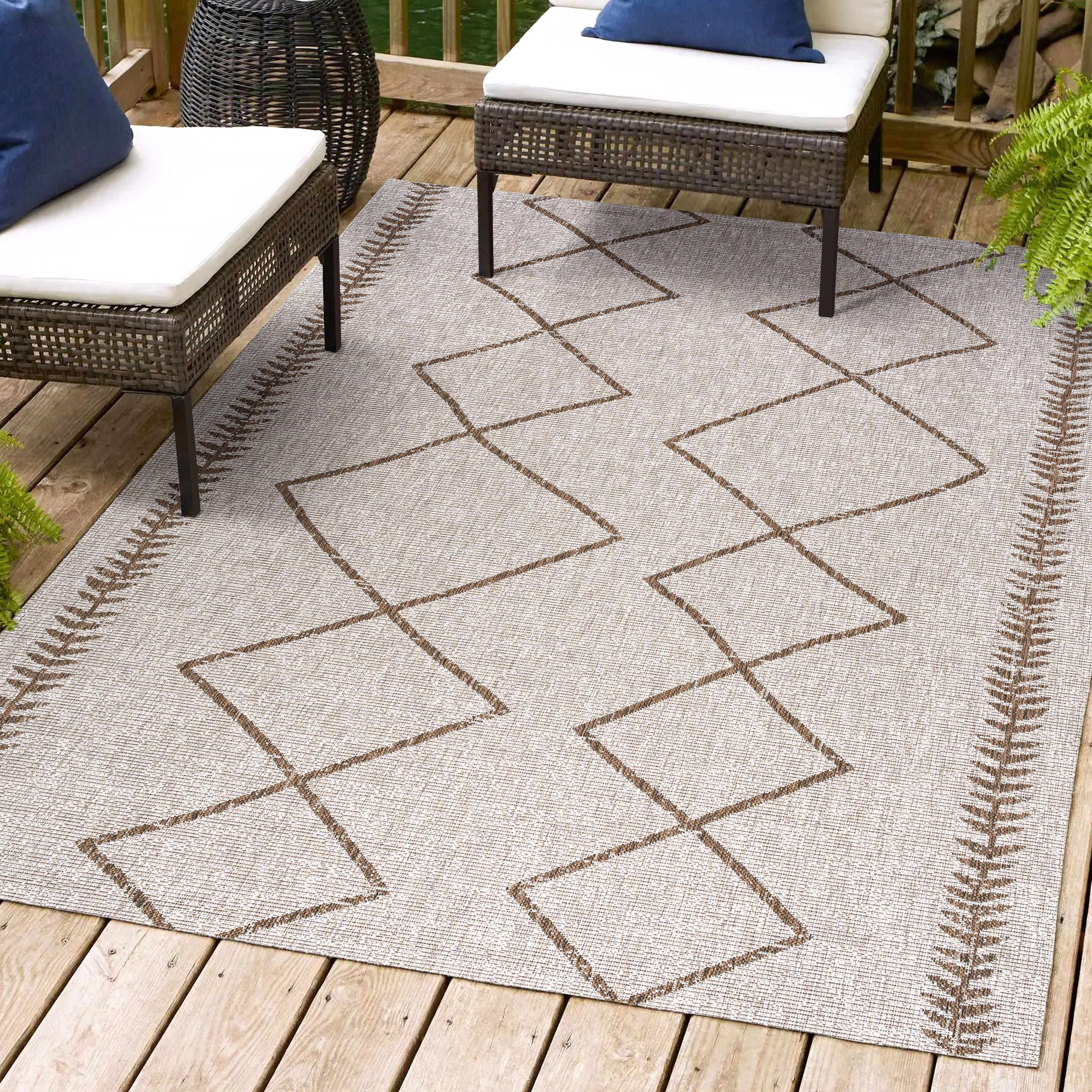 JONATHAN  Y SMB129A-5 Santa Monica Derya Tribal 5 x 8 (ft) Loomed Polypropylene Beige/Brown Rectangular Indoor/Outdoor Trellis Bohemian/Eclectic Area rug