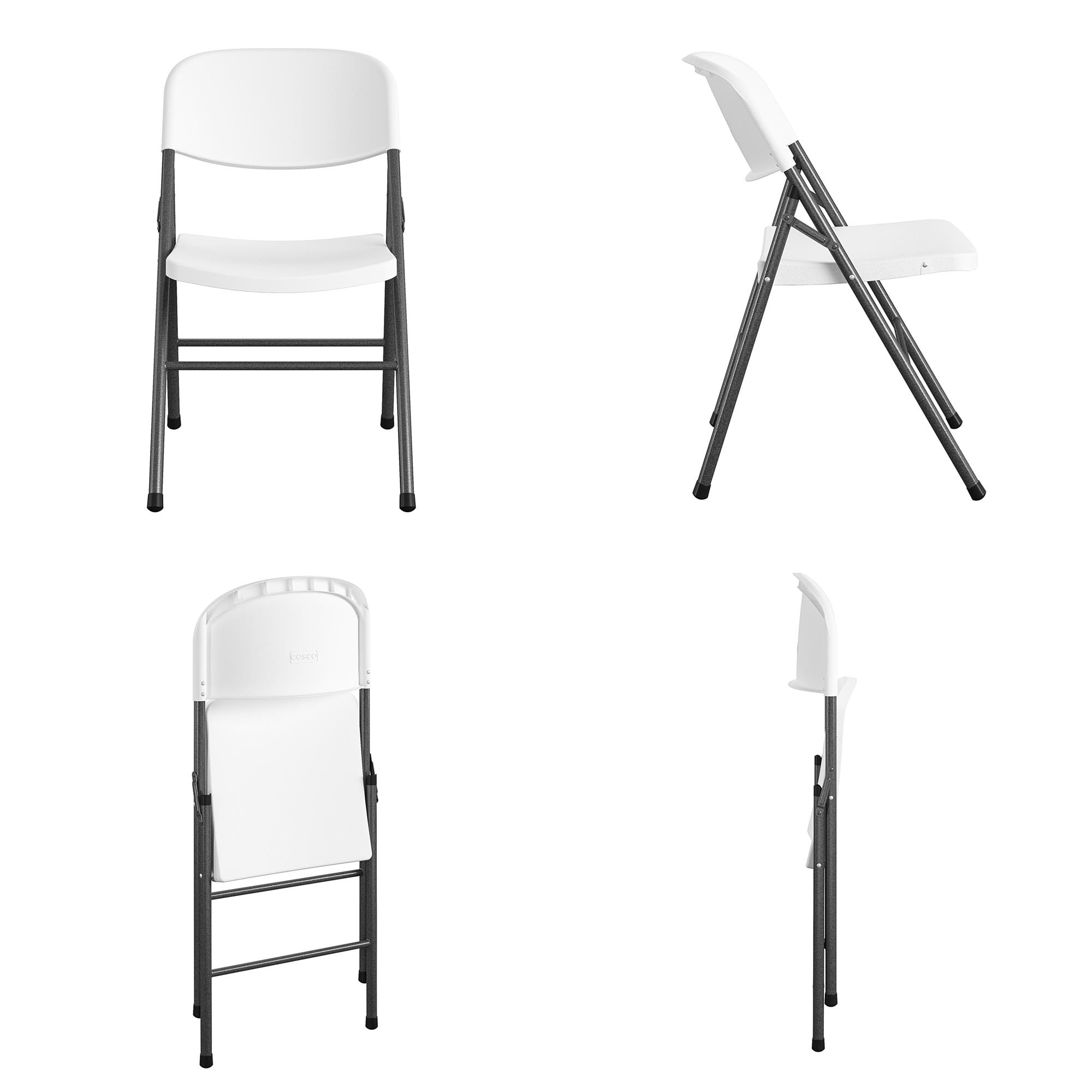 White Speckle Plastic Folding Chairs with Black Steel Legs, 4-Pack