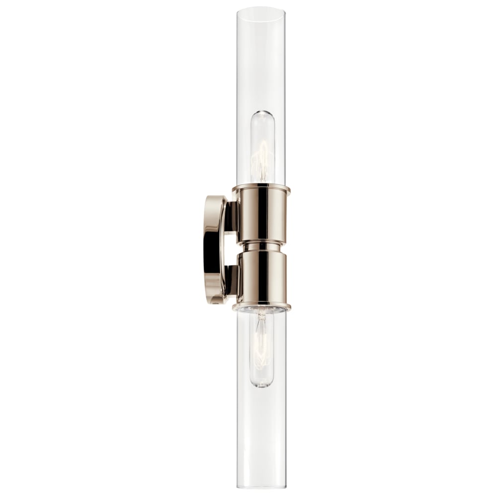 Aviv Polished Nickel 2-Light Wall Sconce with Clear Glass Shades