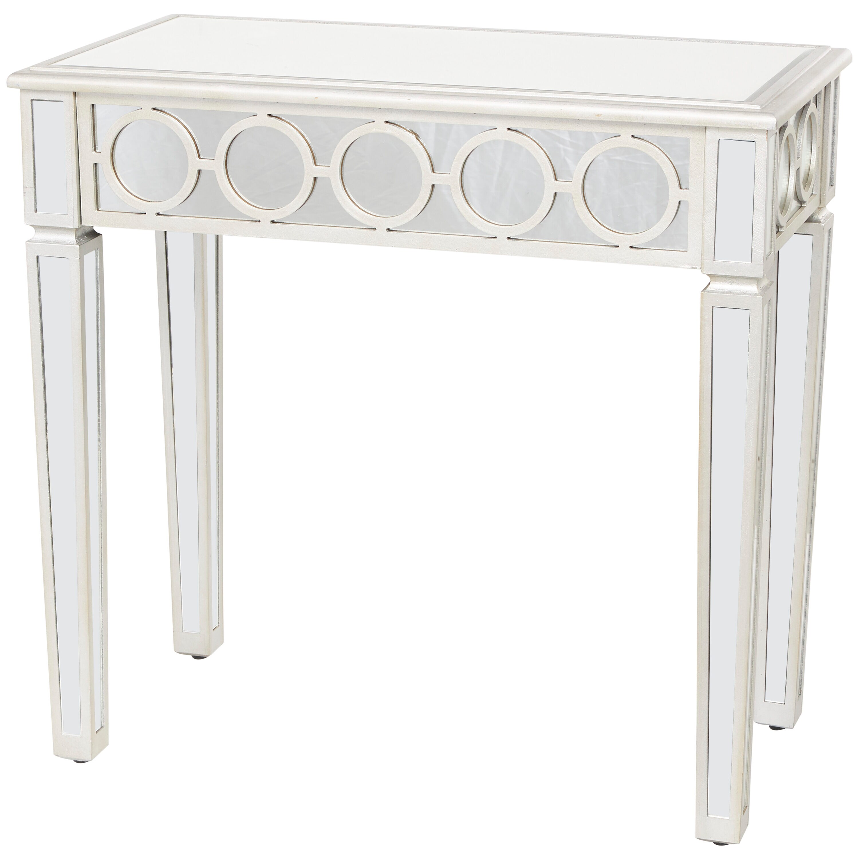 Silver Mirrored Wood and Glass Console Table with Storage