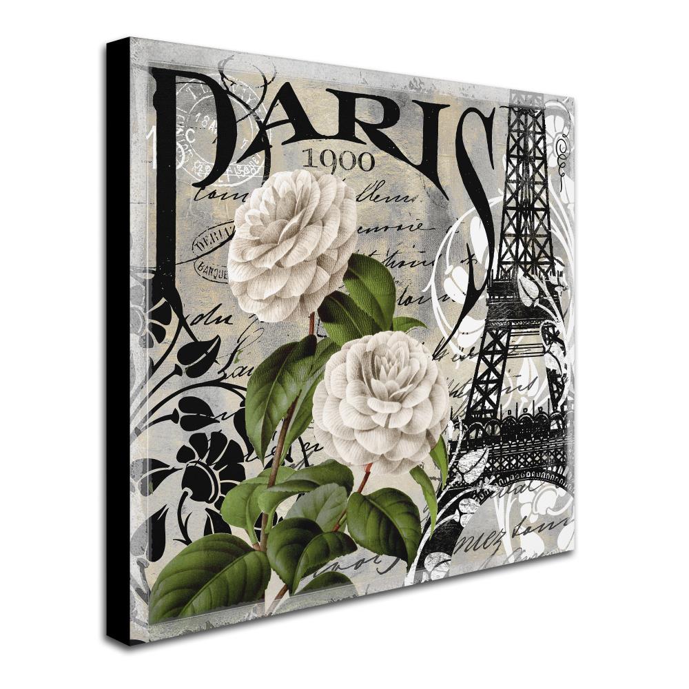 Paris Blanc II Canvas Art with Eiffel Tower and Flowers
