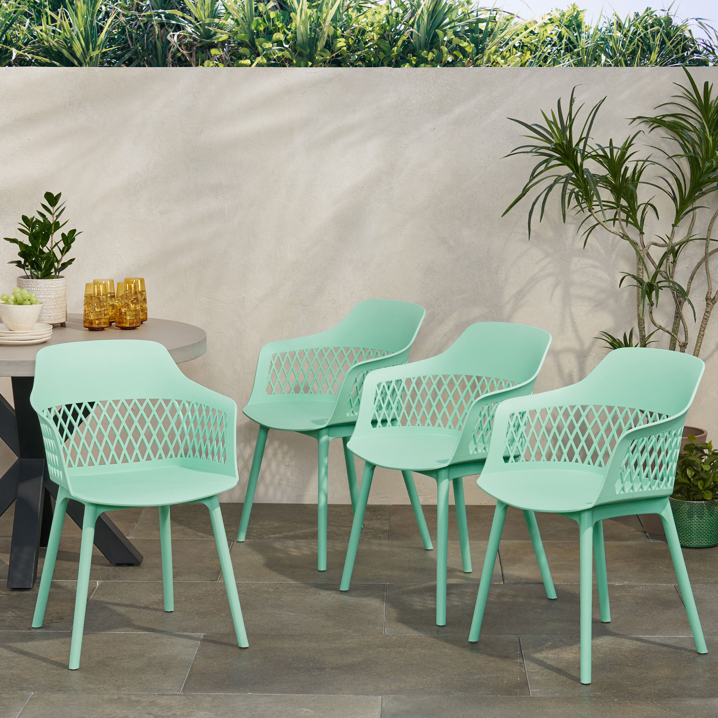 Mint Polypropylene Resin Modern Outdoor Dining Chair Set