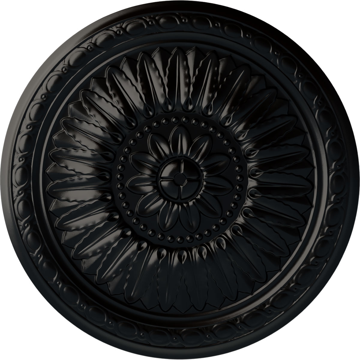 Ekena Millwork CM24TEBLF Temple 24-in W x 24-in L Painted Jet Black Polyurethane Whole Ceiling Medallion