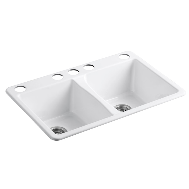 KOHLER Deerfield 33-in x 22-in Double Equal Bowl Undermount 5-Hole Residential Kitchen Sink KOHLER Deerfield 33-in x 22-in Double Equal Bowl Undermount 5-Hole Residential Kitchen Sink