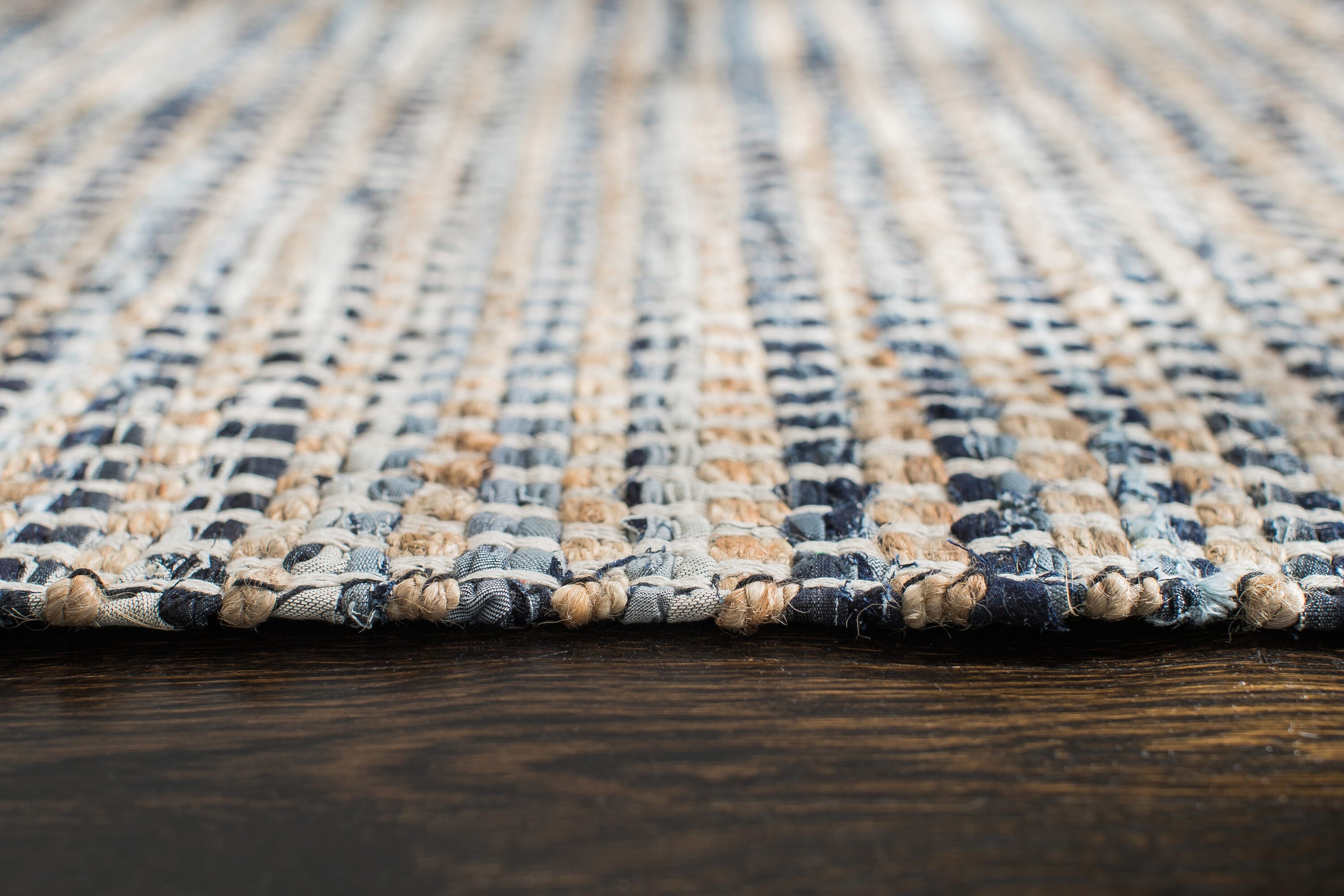 Handmade Blue Wool and Cotton 8' x 10' Rectangular Rug