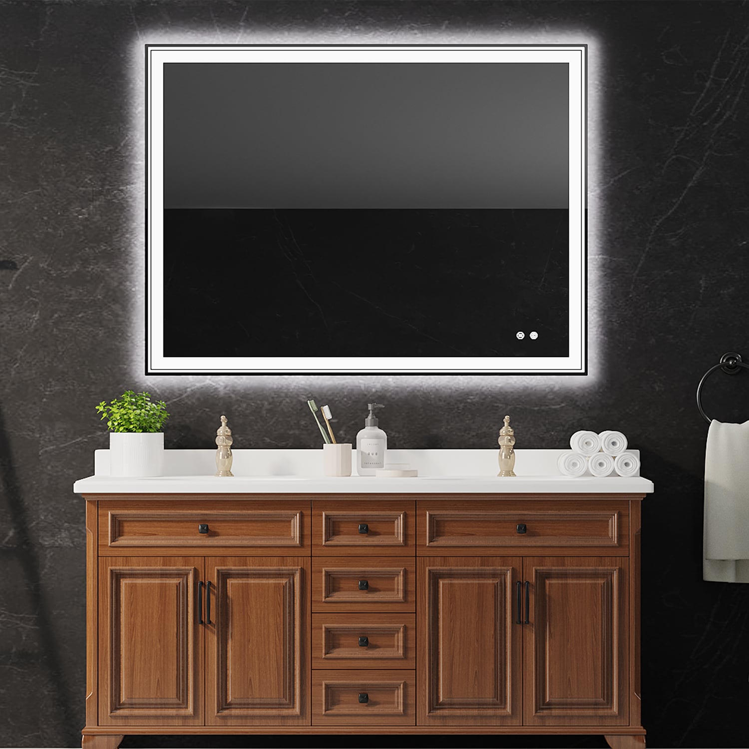 Bybafun 48-in X 36-in Frameless Rectangle Dimmable Lighted Fog Free ...