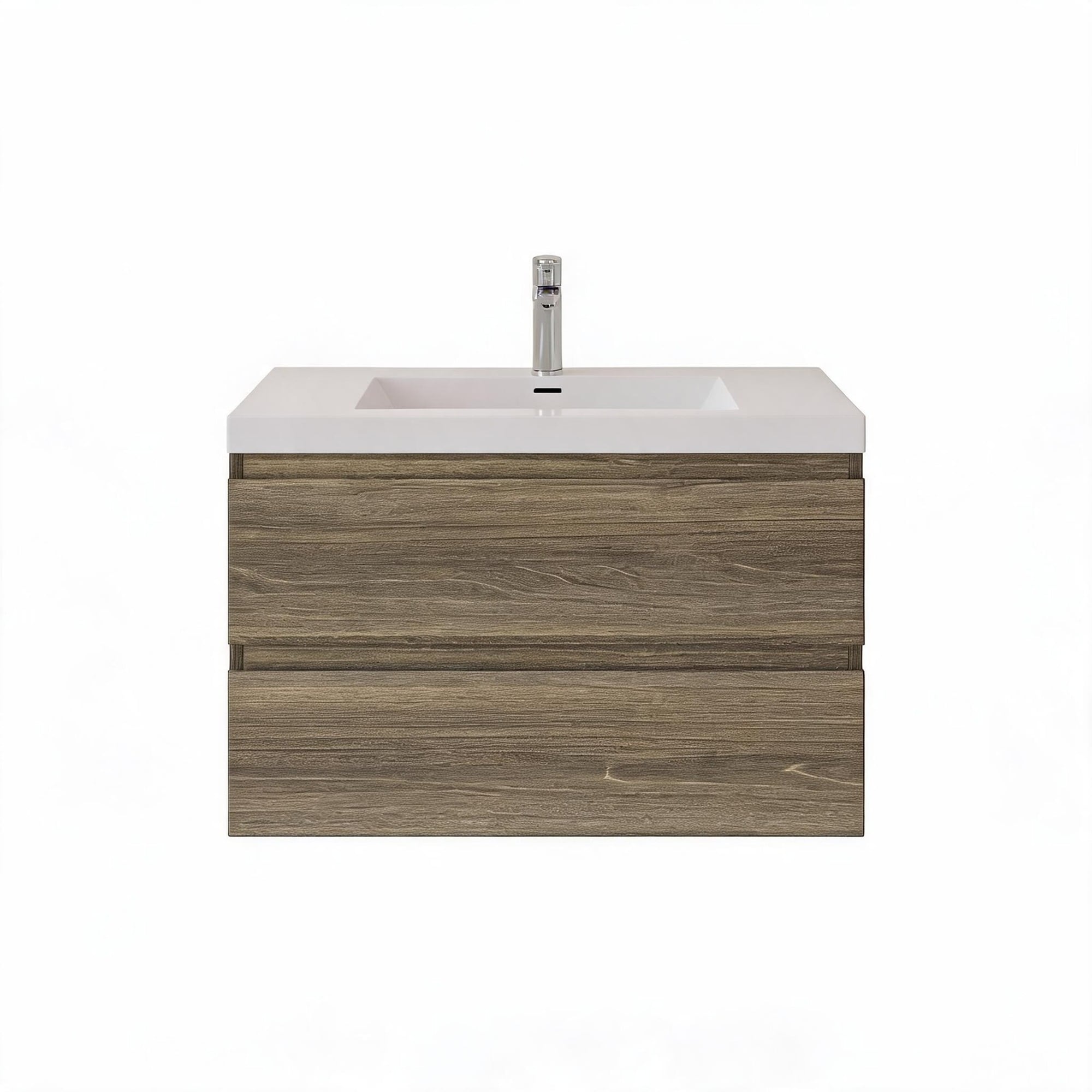 LIVACA 36 inch Grey Ash Floating Bathroom Vanity with Solid Surface Top Basin and Soft Close Drawers with Wall-Mounted Storage