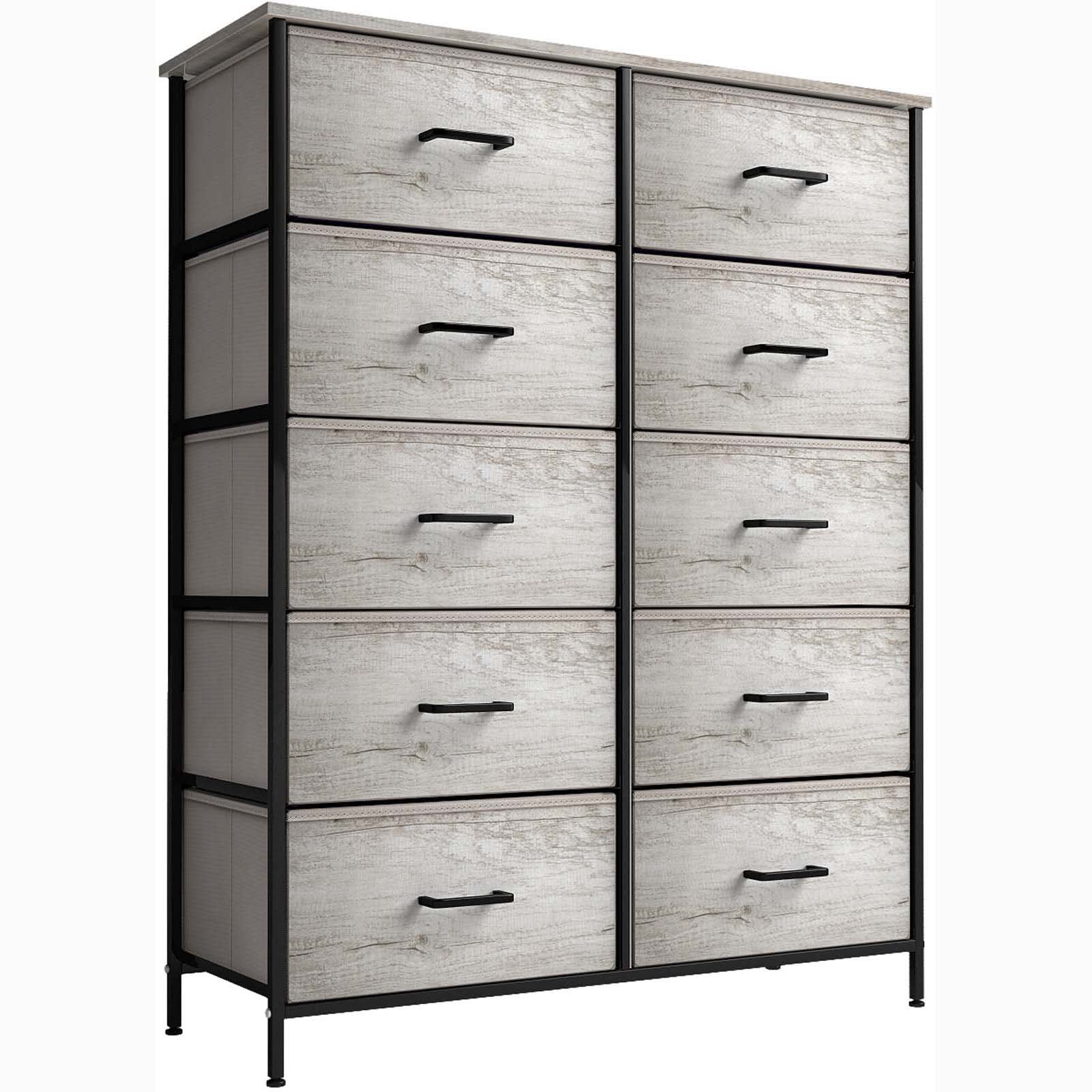 SORBUS  10 Drawers Dresser Furniture Storage for Bedroom Closet Office Organization Steel Frame Wood Top Fabric Bins