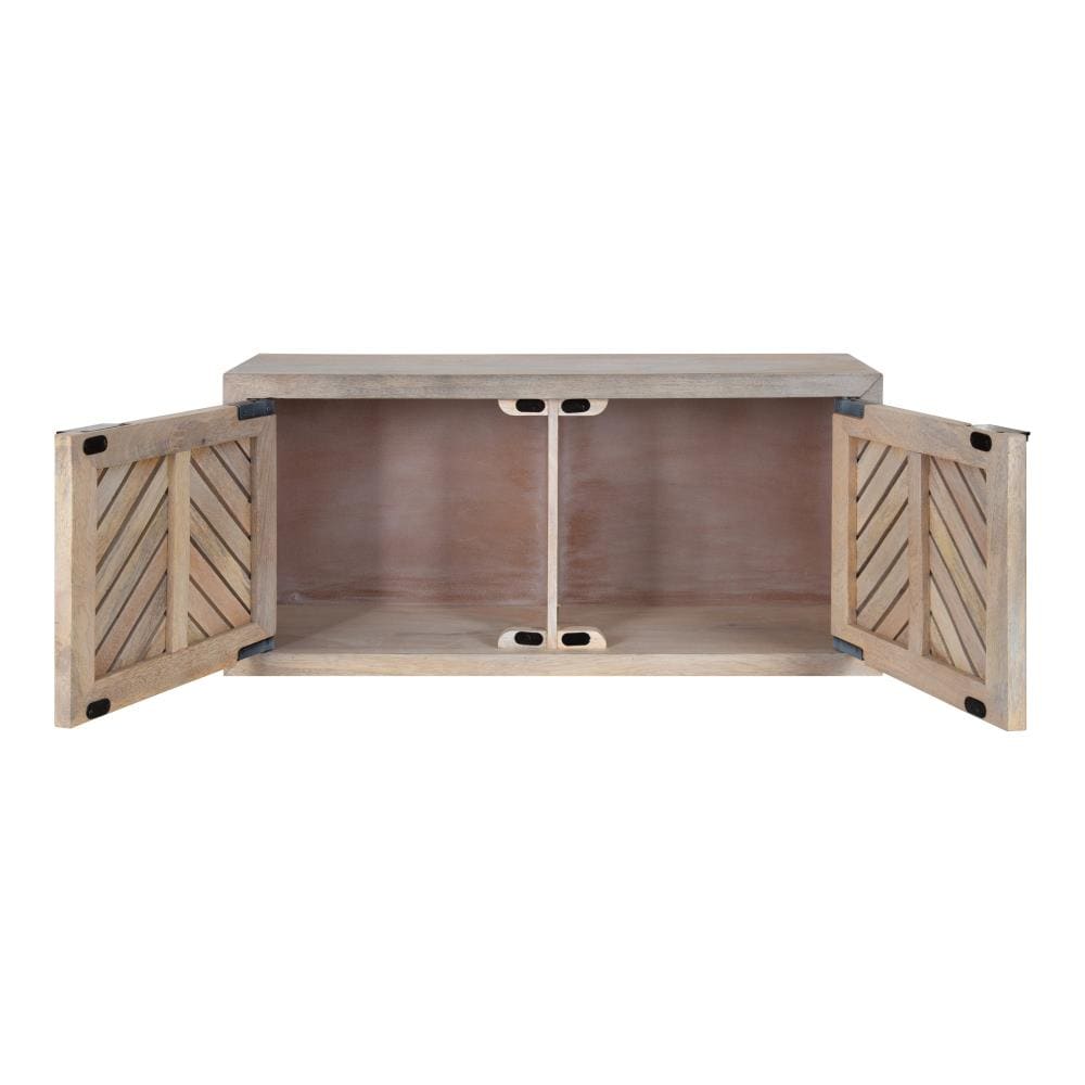 Whitewashed Mango Wood 2-Door Wall Cabinet with Chevron Design