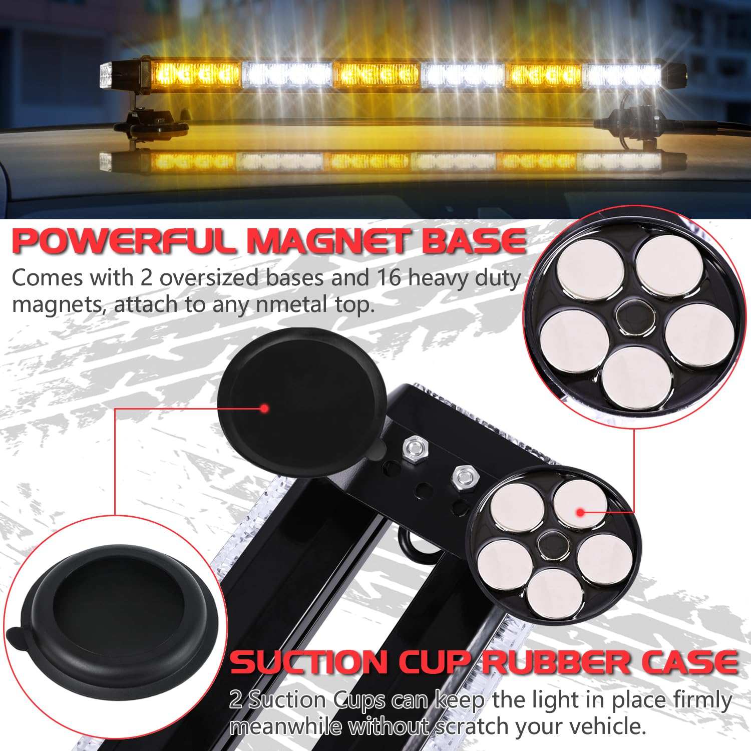 Ahfiwaso 28.5 inch 54 LED Strobe Light Bar High Intensity Amber White ...