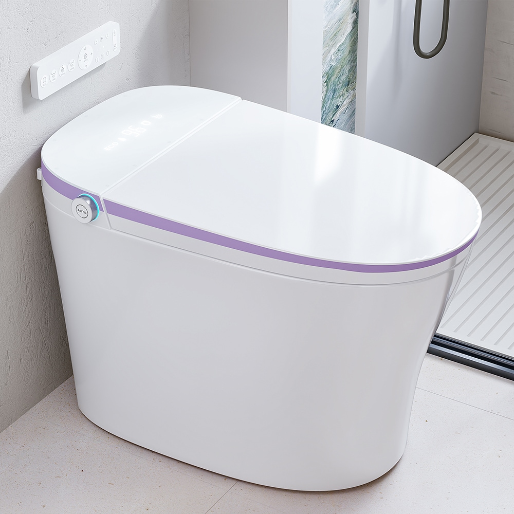 Famapy Homsee Smart Bidet Toilet with Automatic Lid Four Flush Options Adjustable Water Seat and Air Temperatures Built In Foam Shield Remote Control 15.9''W x 26.5''D x 17.7''H White and Purple