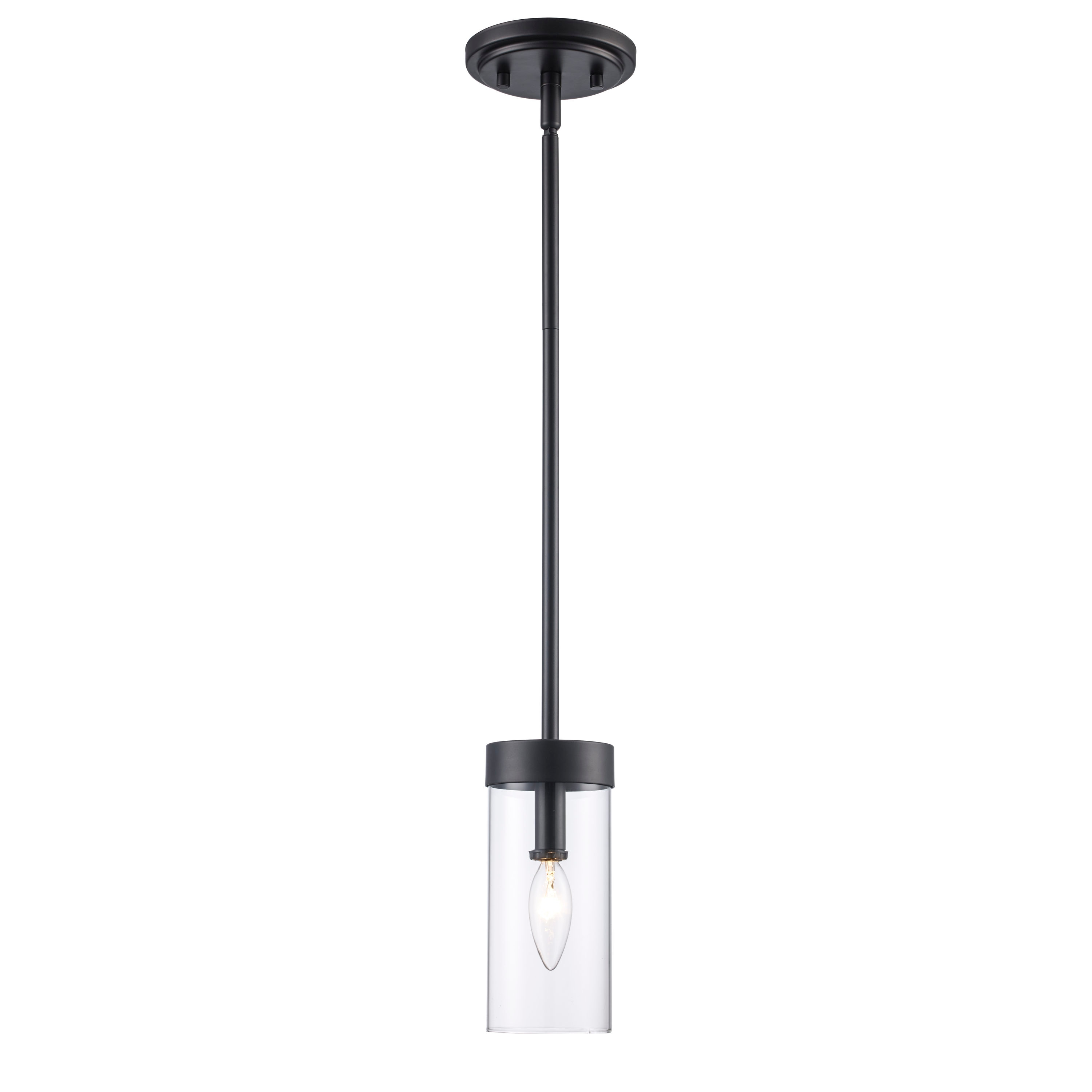 Trans Globe 71730 BK Meadowlark 1 -Light Black Modern/contemporary Clear glass Cylinder Mini Hanging Pendant light