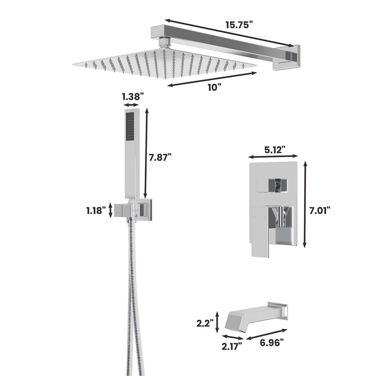 Mondawe AM-S008AC-10CH Showerhead-Bar-Panels - View #13