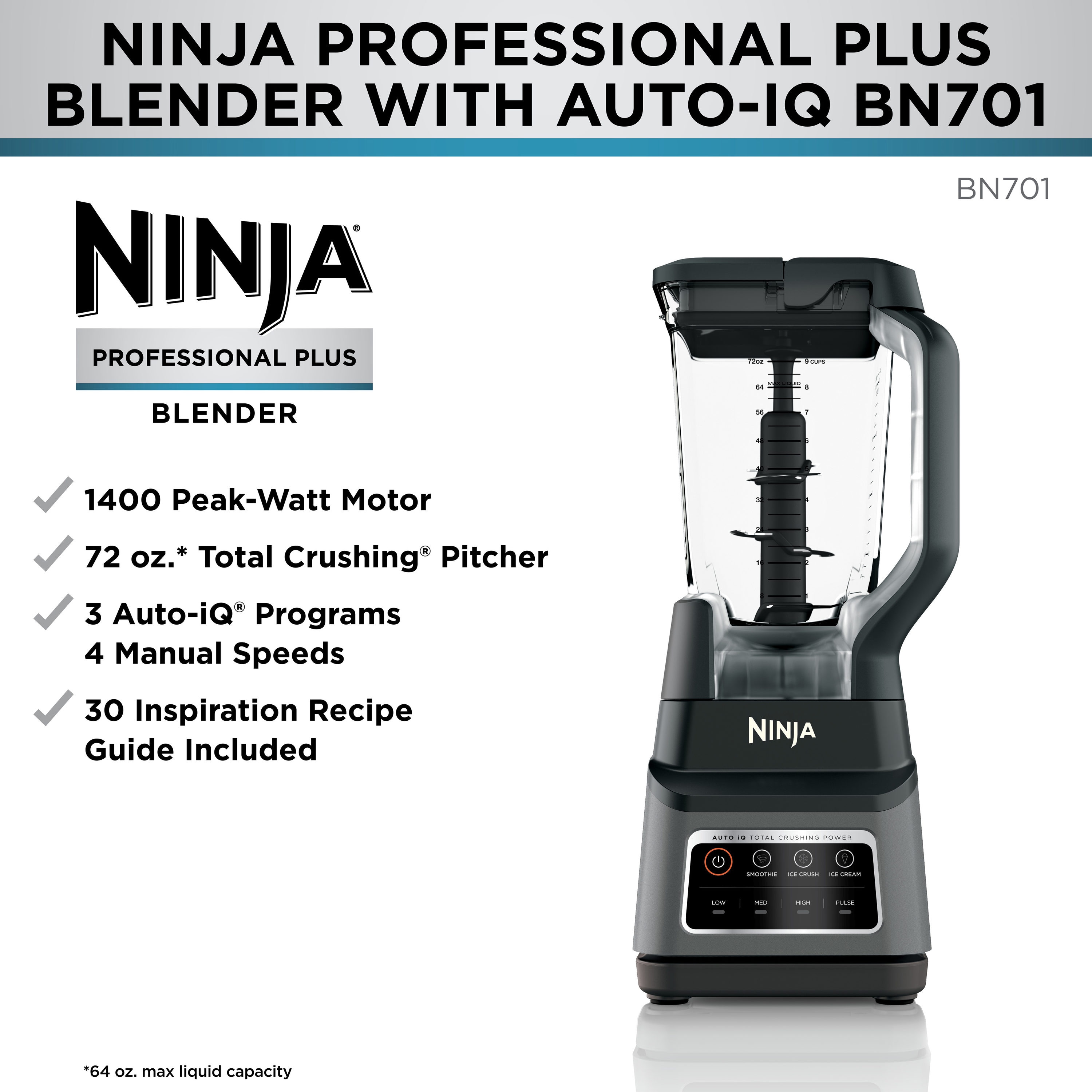 Ninja Professional Plus Blender with Auto-iQ 64-oz Black 1200-Watt