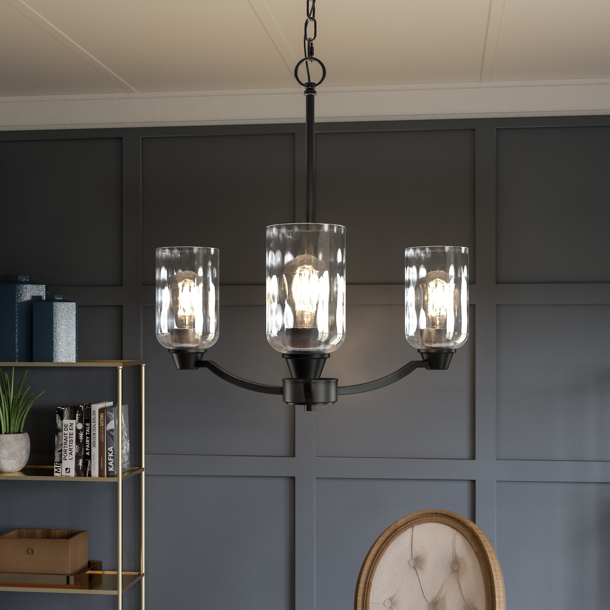 Quoizel ACA5020MBK Acacia 3-Light Matte Black Transitional Damp Rated Chandelier